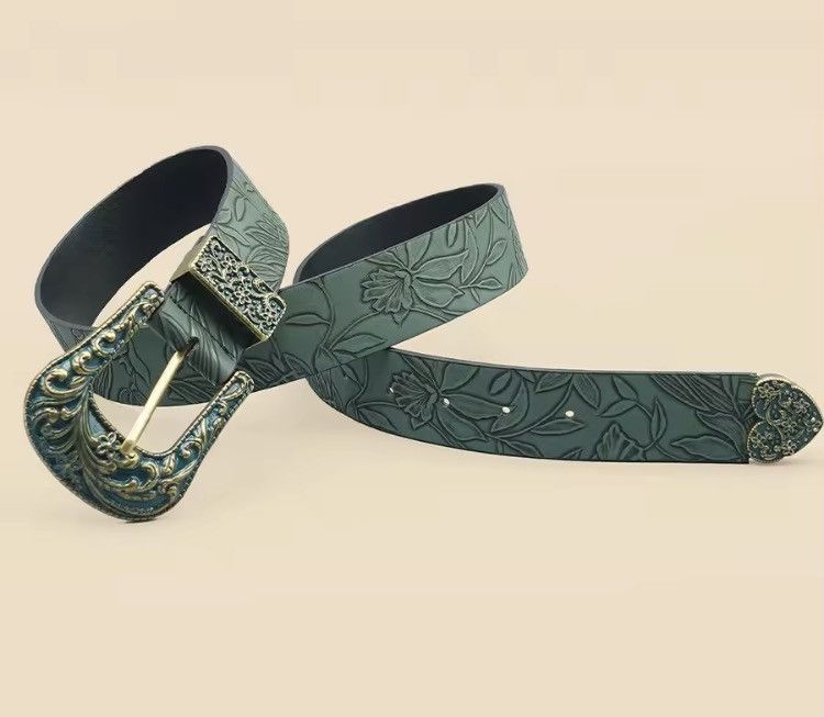 Japanese Brand FLORAL Embossed PU Leather Belt- 110 cm Size 32 - 6 Thumbnail