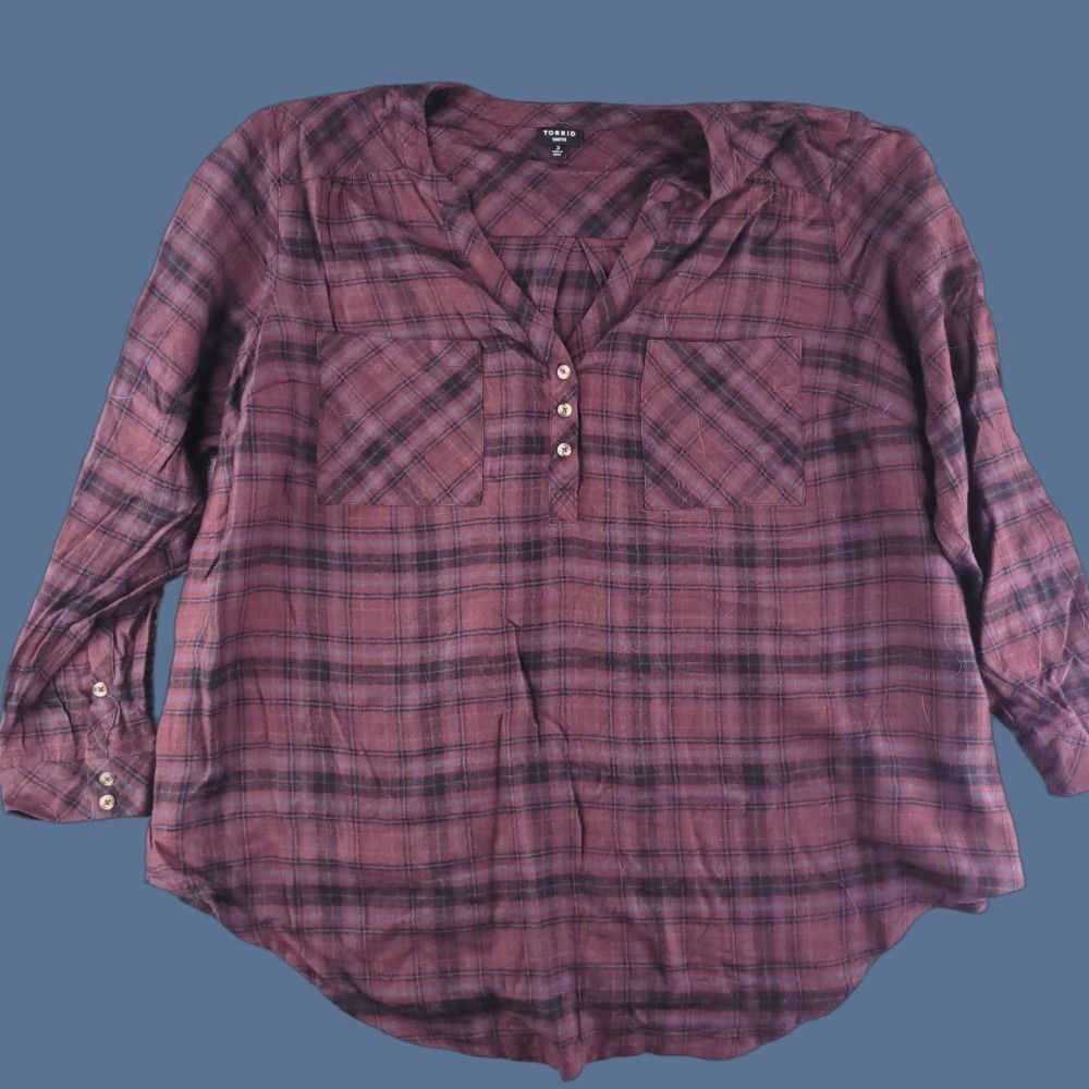 Torrid Torrid Harper Womens Tunic Top Red Plaid Pockets 3/4 Sleeve Size 2 Size XS / US 0-2 / IT 36-38 - 1 Thumbnail