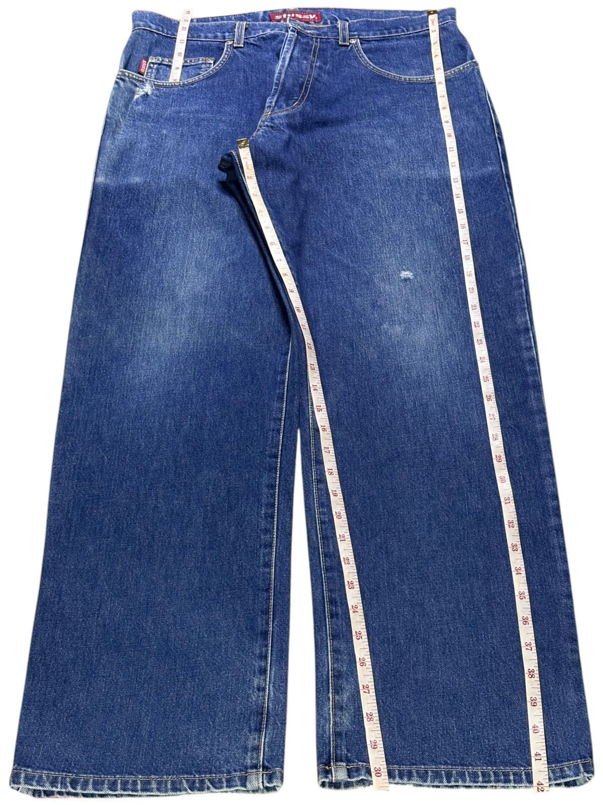 Stussy Vintage Stussy Blue Wash Distress Loose Baggy Jeans Size US 34 / EU 50 - 13 Thumbnail