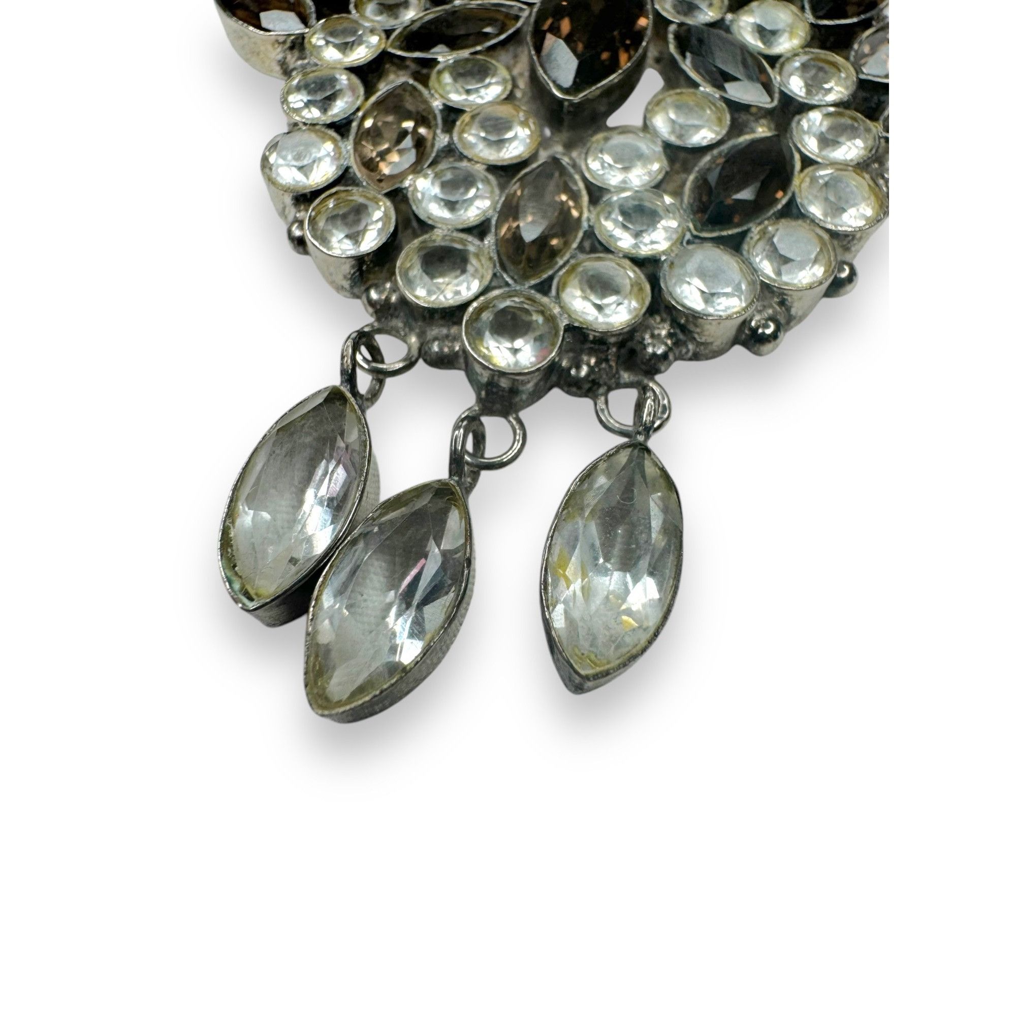 Other Vintage Sterling Silver Smoky Quartz & Crystal Brooch Pin Pe Size ONE SIZE - 12 Thumbnail