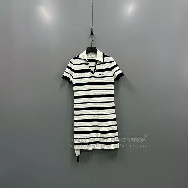Miu Miu Miu Miu 42 Color matching striped logo knit dress Size L / US 10 / IT 46 - 1 Thumbnail