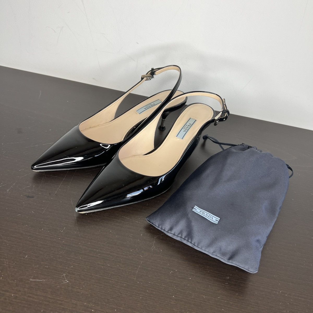 Prada PRADA Slingback Kitten Heels Black Patent Leather Scarfs Size US 7.5 / IT 37.5 - 10 Thumbnail