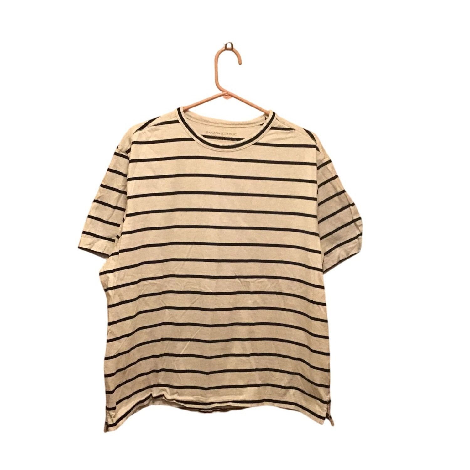Banana Republic Banana Republic Striped Beige & Navy Supima Cotton T-Shirt X Size US XL / EU 56 / 4 - 1 Thumbnail