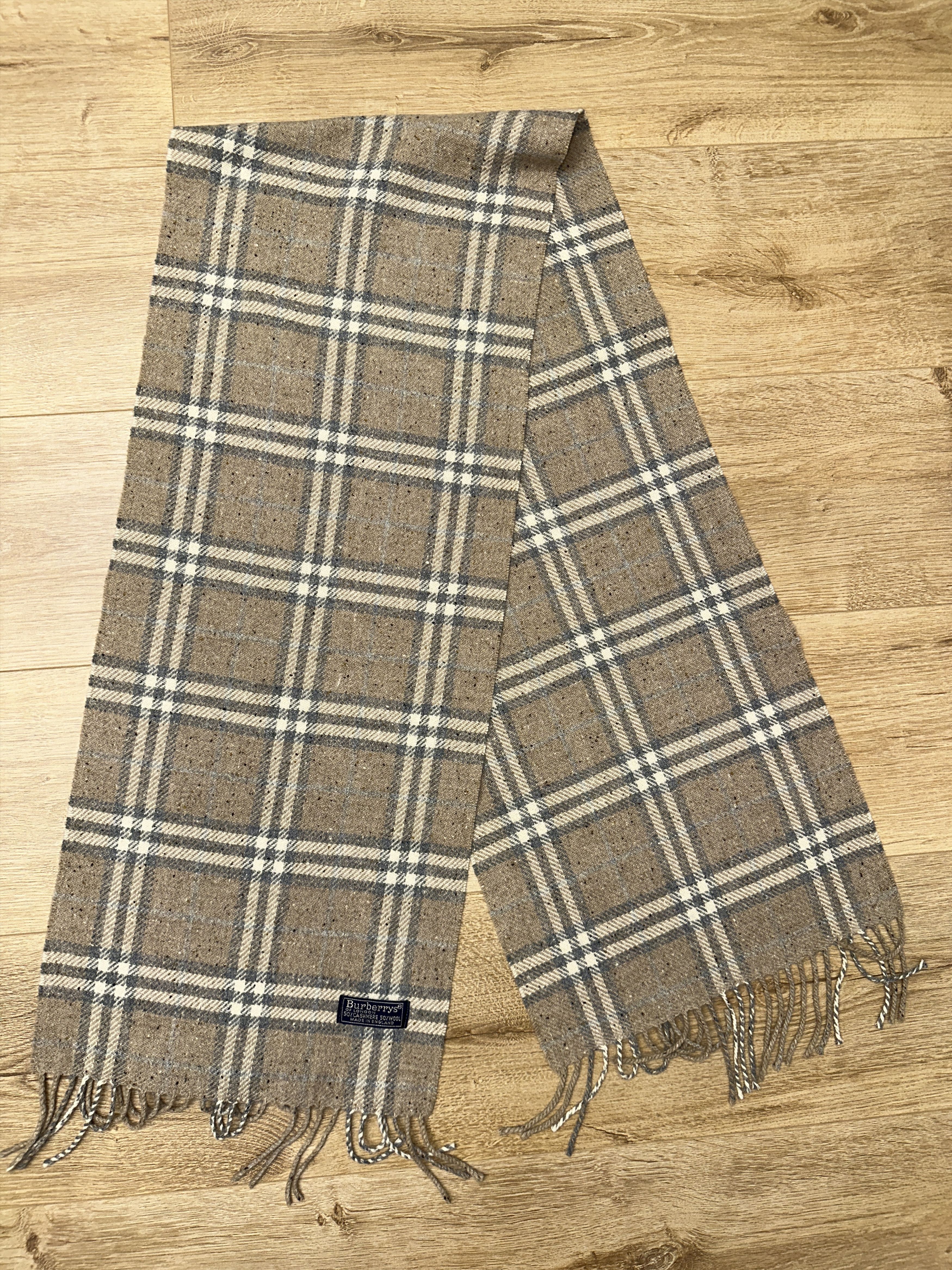 Burberry Burberrys Speckled Check Cashmere Wool Fringe Scarf 150 x 30 Size ONE SIZE - 1 Thumbnail