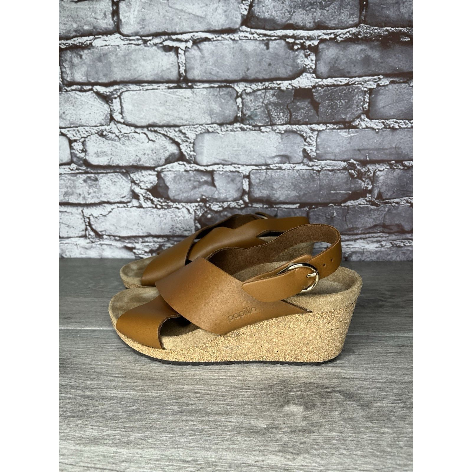 Birkenstock Birkenstock Papillio Samira Ginger Brown Leather Cork Wedges Size US 6.5 / IT 36.5 - 18 Thumbnail