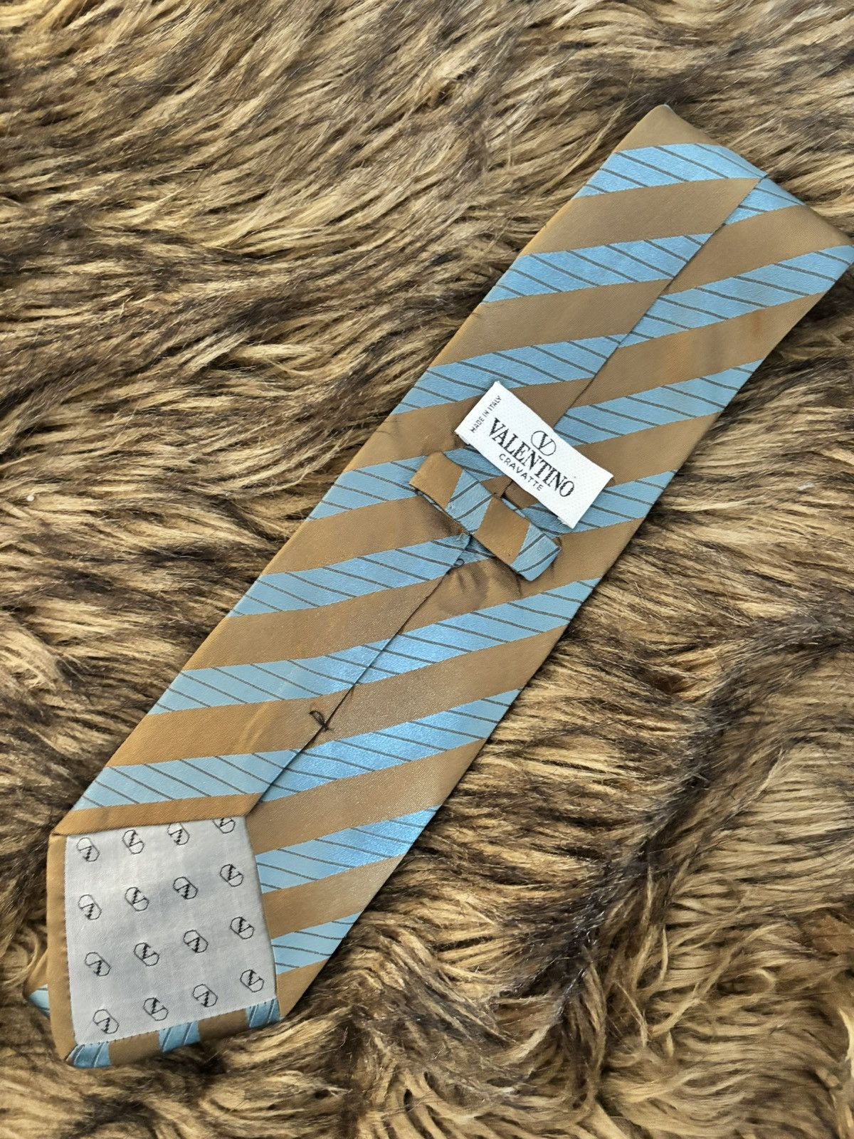 Valentino Valentino Roma Silk Striped Necktie — Gold & Aqua Size ONE SIZE - 1 Thumbnail