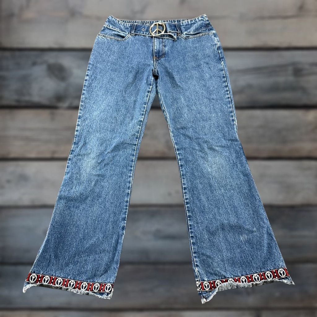 Vintage VINTAGE BeBop Jeans Women 9 Blue Flare Bell Bottom Belted Medium Wash Hippie Y2K 90s USA Jeans Women Size 30" / US 8 / IT 44 - 1 Thumbnail