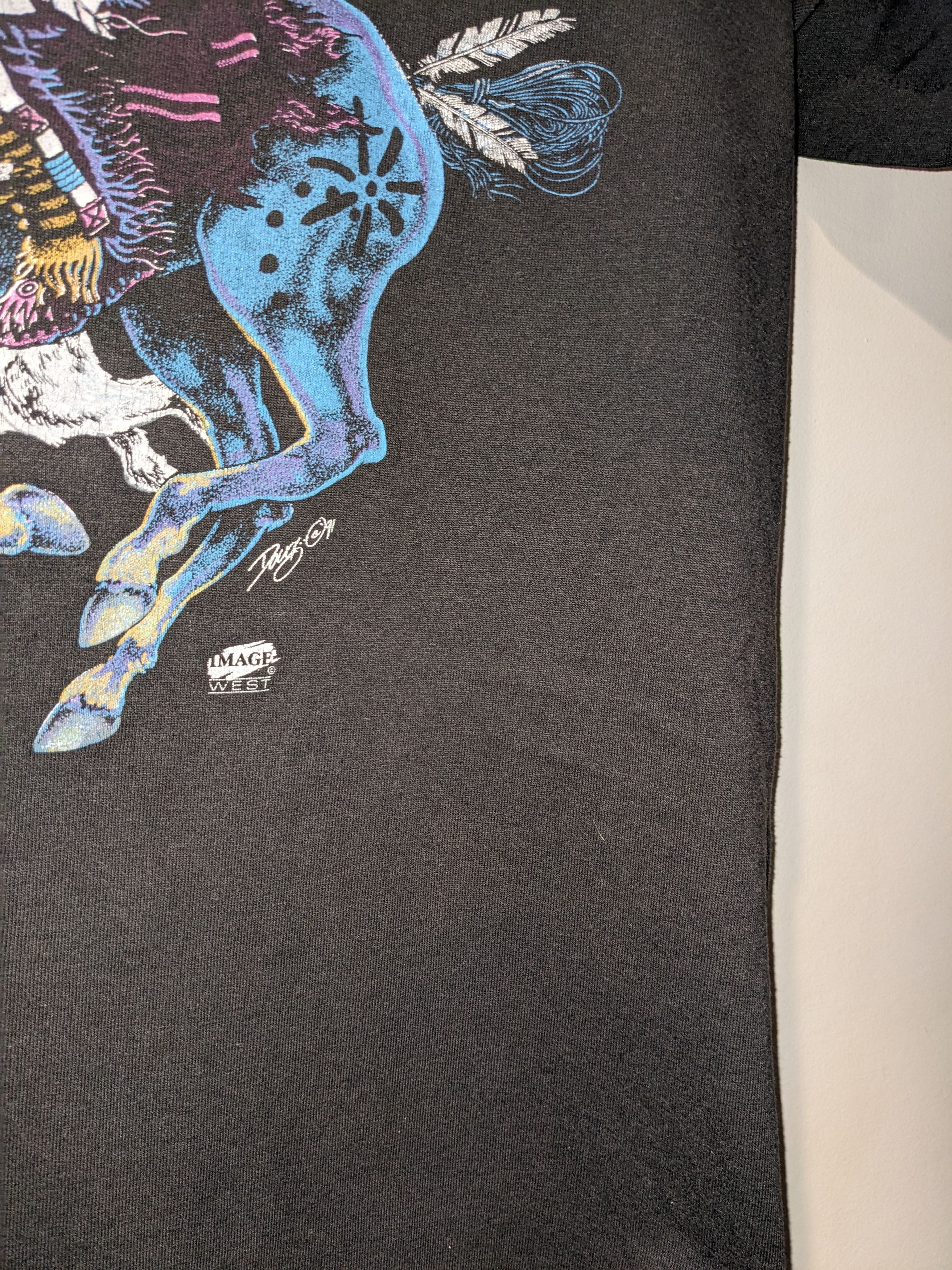 Arts & Science Vintage 1991 Tribal Horse Wolf Image West Large T-Shirt Size US L / EU 52-54 / 3 - 6 Thumbnail