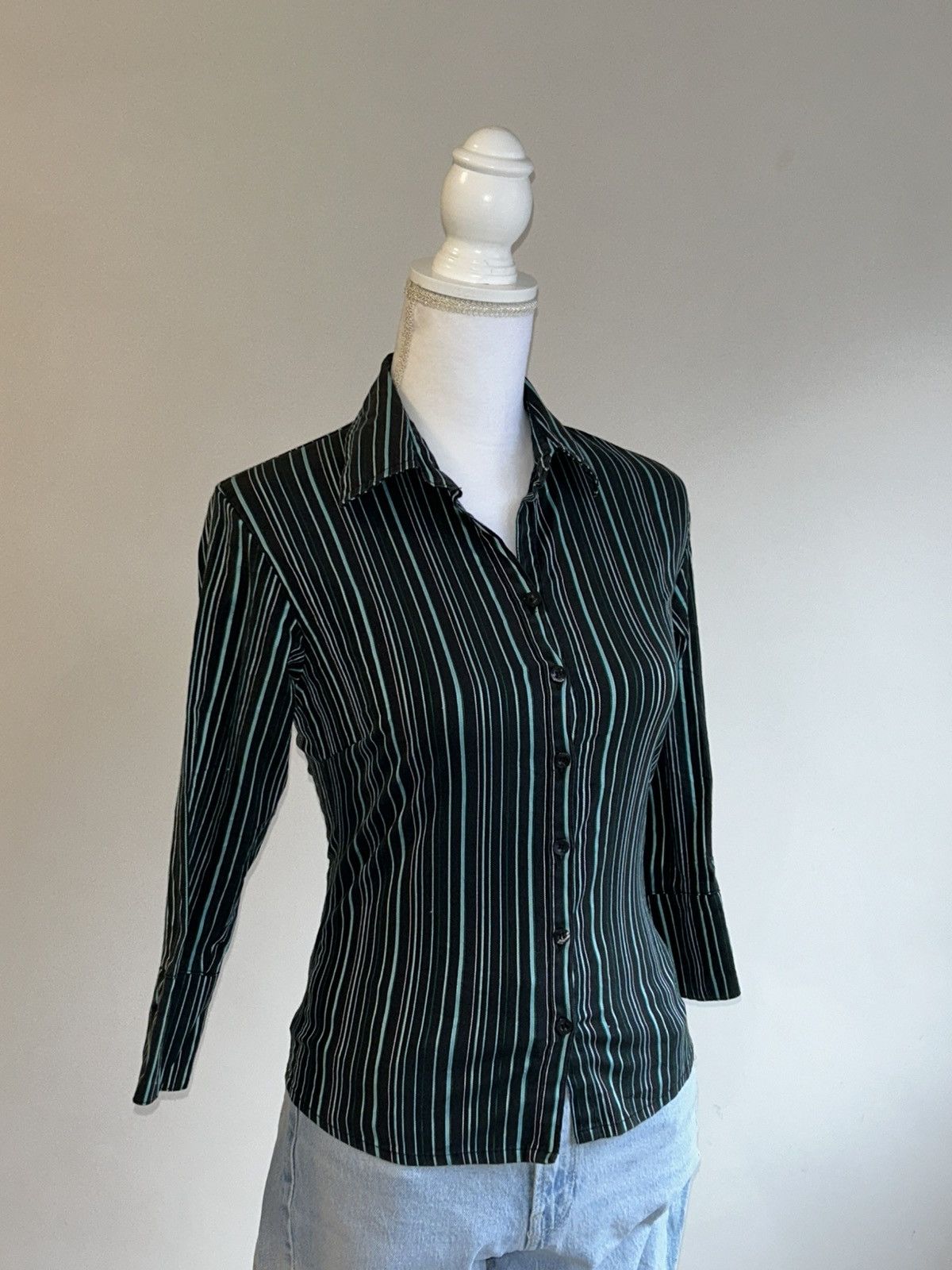 Vintage Vintage Saix 2000s Navy Blue Striped Shirt Size S / US 4 / IT 40 - 2 Thumbnail