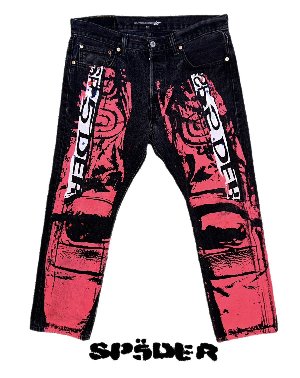 Sp5der × Young Thug RARE Sp5der Worldwide x Levi’s Vintage Moto Pants Size US 32 / EU 48 - 1 Thumbnail
