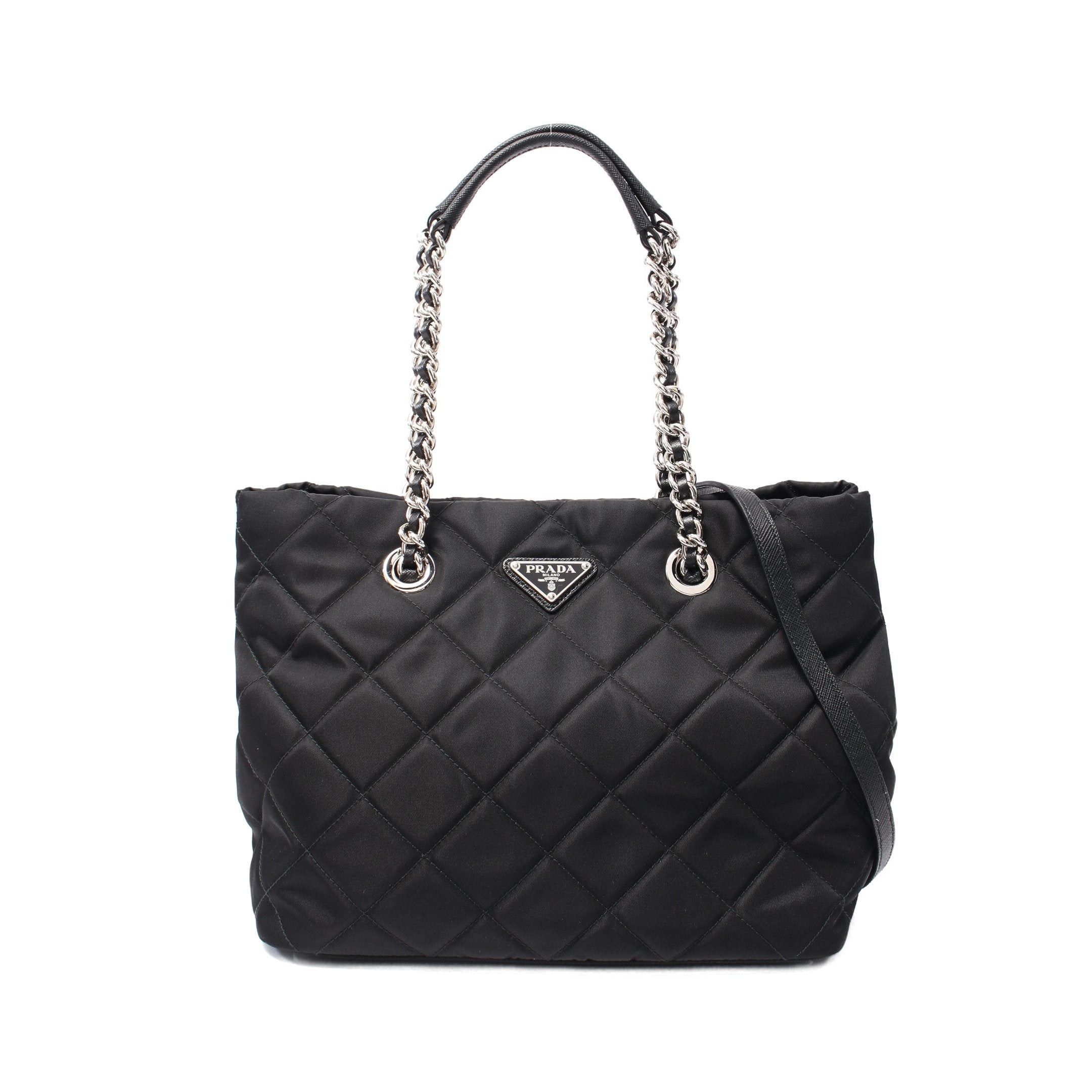 Prada Prada Tessuto Impuntu Chain Handbag Tote Bag Nylon Saffiano Leather Black Size ONE SIZE - 1 Thumbnail