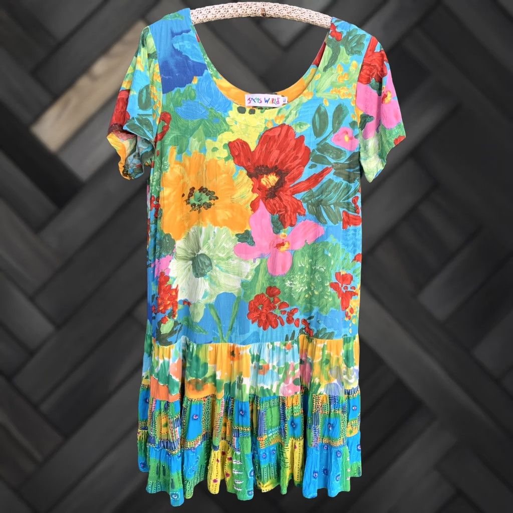 Jams World Jams World Hattie Dress Floral Hawaiian Mini Sundress Blue Garden Made in Hawaii L Multicolor Summer Beach Womens Size L / US 10 / IT 46 - 1 Thumbnail