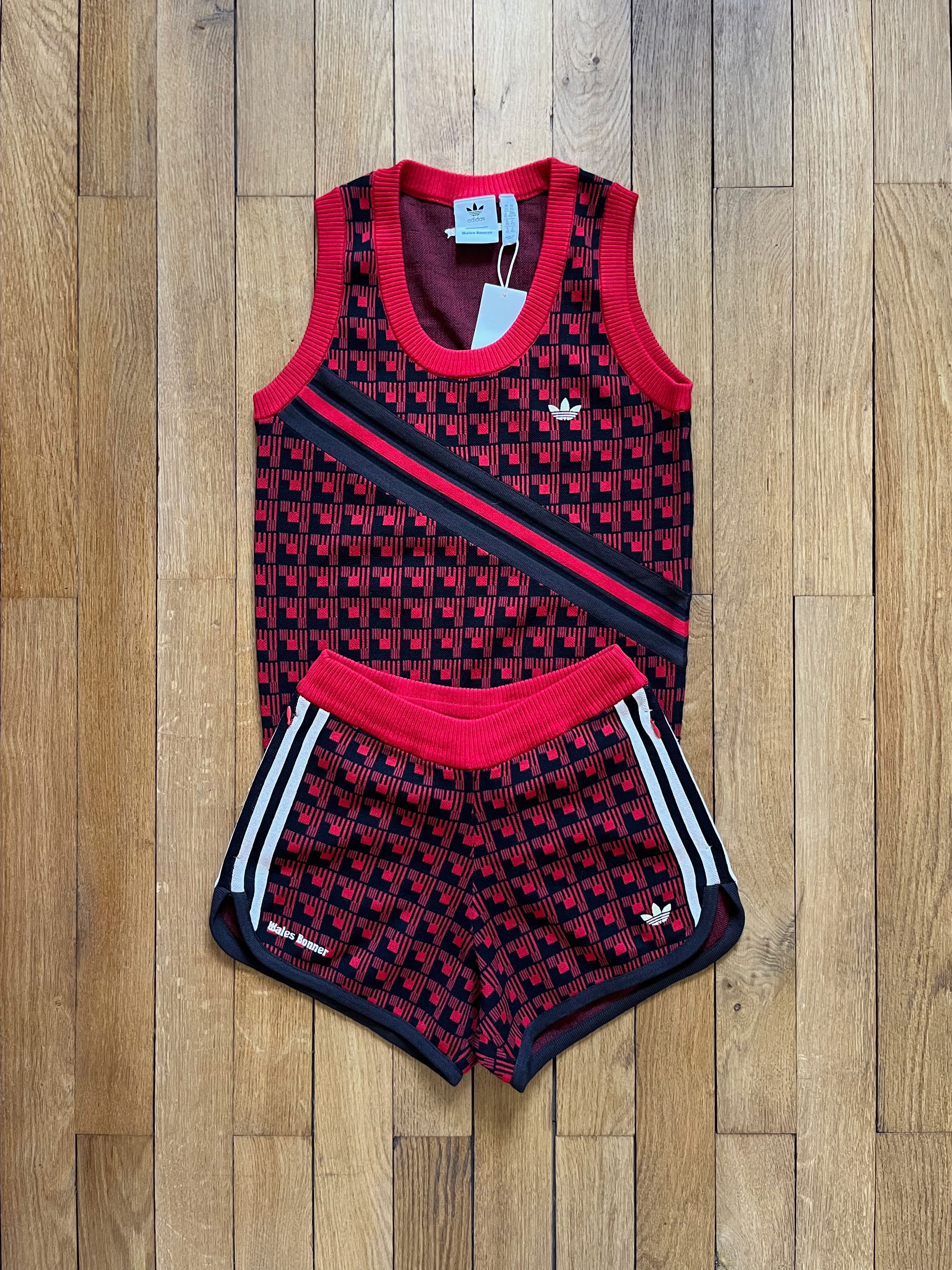 Wales Bonner Adidas red knit vest and shorts