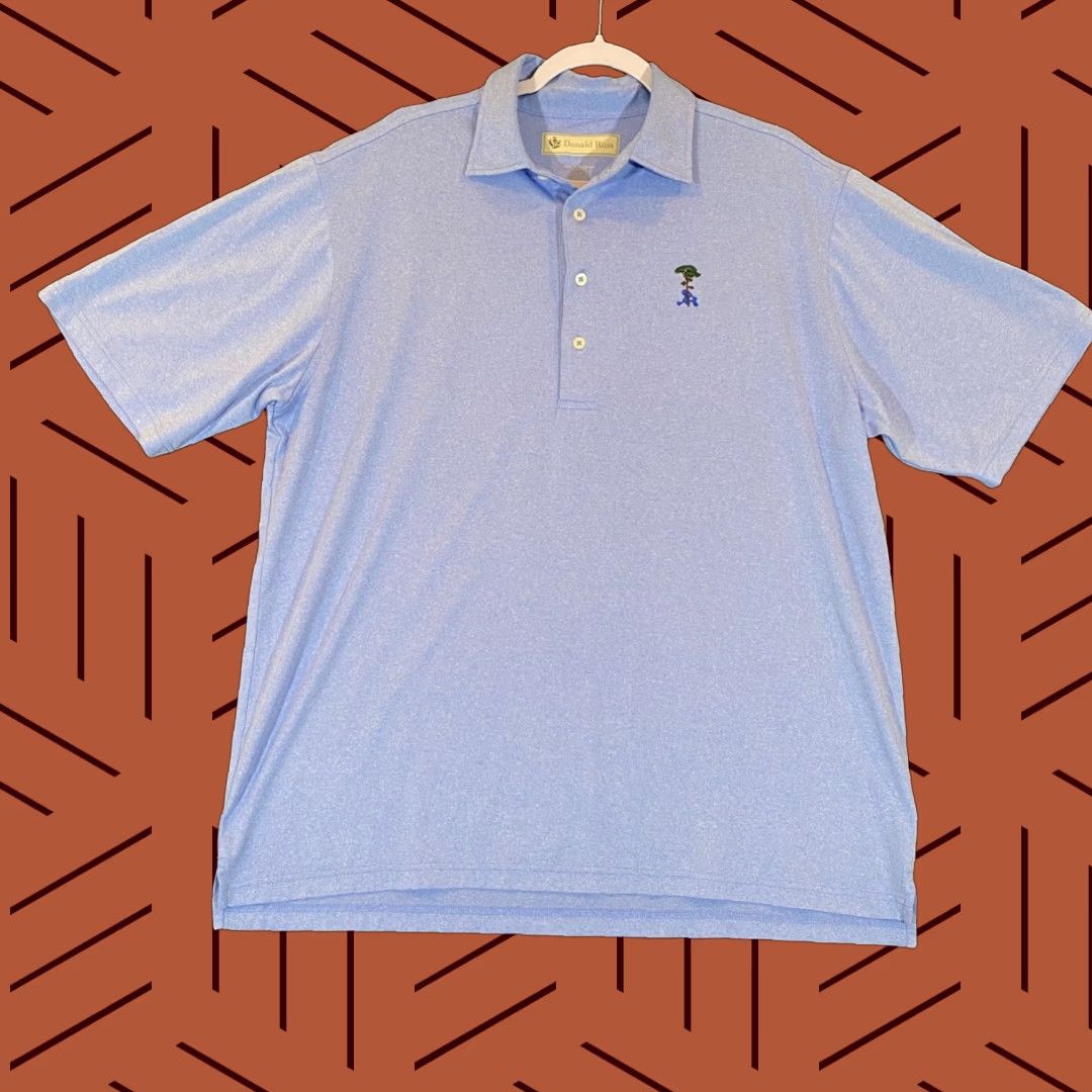 Vintage DONALD ROSS Polo Mens Large Blue Tree Chopping Course Performance Golf Shirt S/S Size US L / EU 52-54 / 3 - 1 Thumbnail