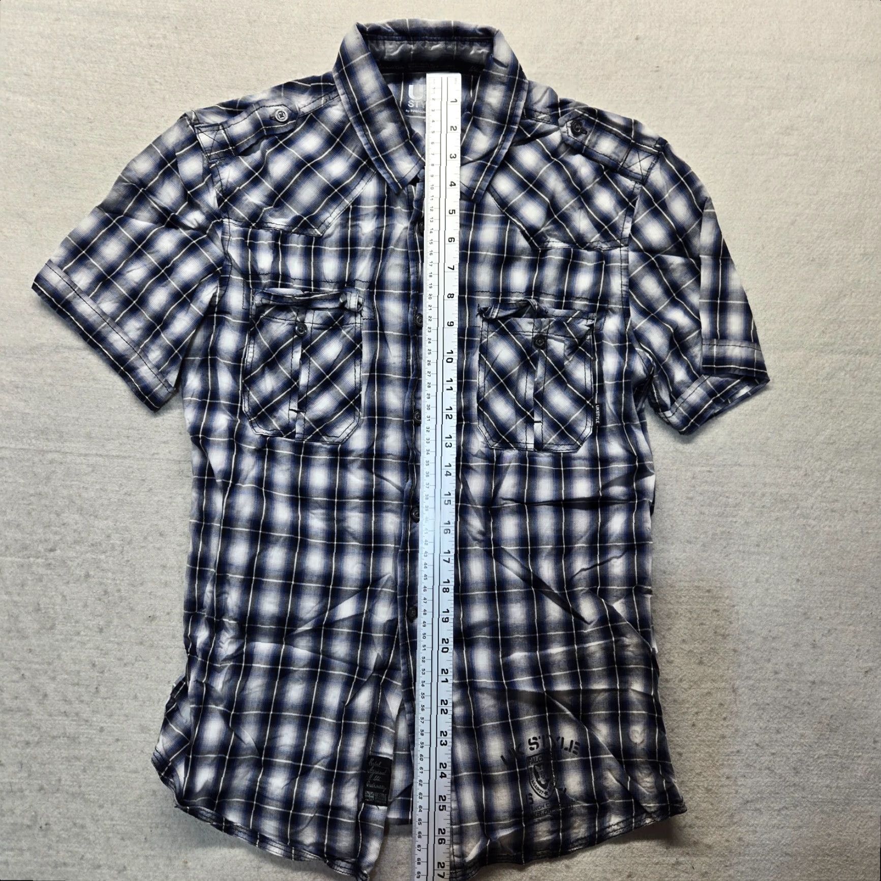 French Connection FRI French Connection Shirt Blue Plaid Short Sleeve Button-Up Pockets Men S Cotton Blend Classic Shirt Mens Small Blue Plaid 2020s Size US S / EU 44-46 / 1 - 4 Thumbnail