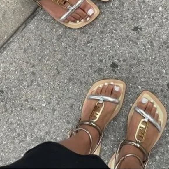 Fendi - New FENDI Metallic Nappa Fendi O'Lock Gladiator Flat Sanda Size US 7.5 / IT 37.5 - 1 Thumbnail