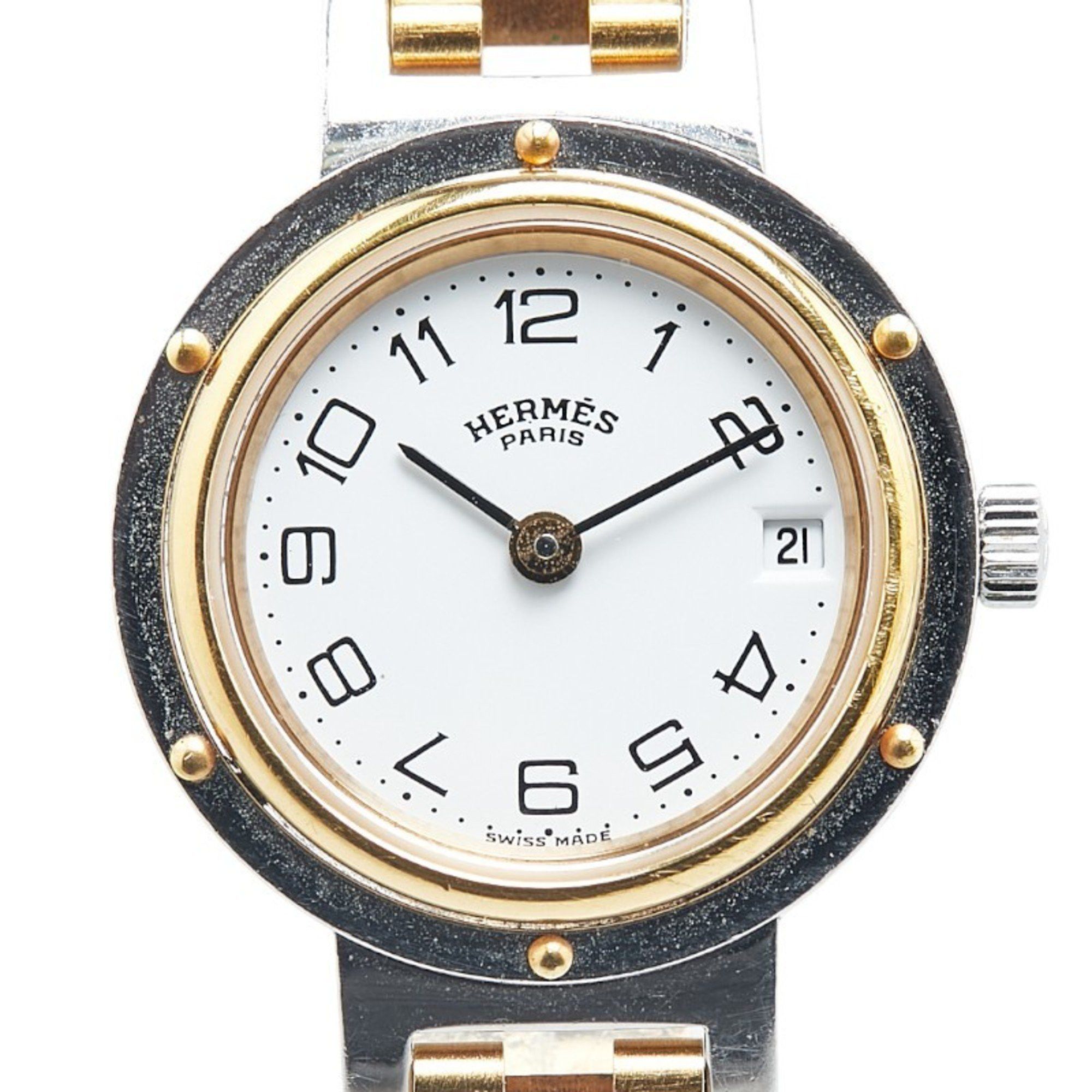 Hermes Clipper Watch Cl4.220 Quartz White Dial Stainless Steel Plated Women's Hermes