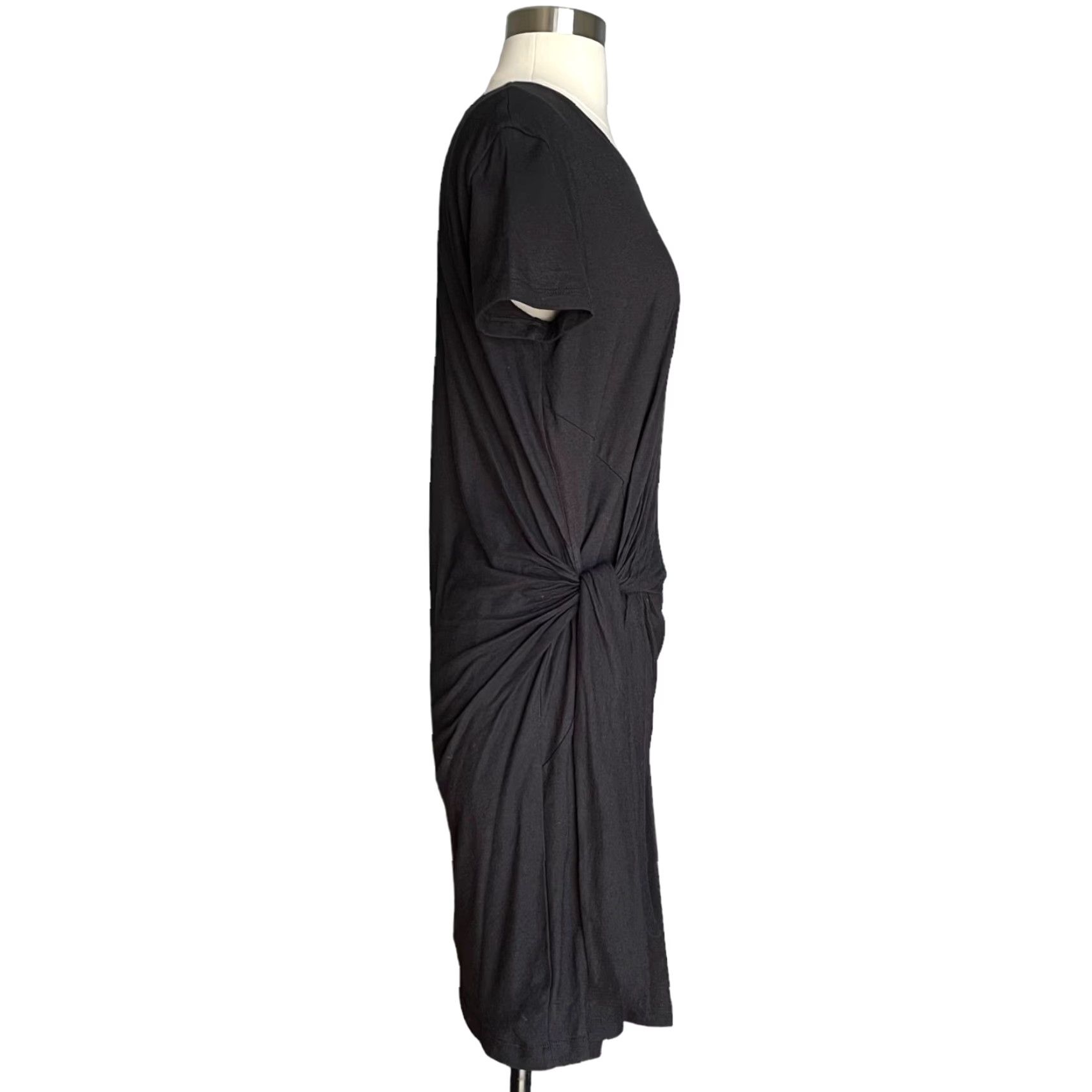 Vince Vince Side-Tie Cotton Dress Short Sleeve Black T-Shirt Dress Mini XS Women Casual Style Size XS / US 0-2 / IT 36-38 - 3 Thumbnail