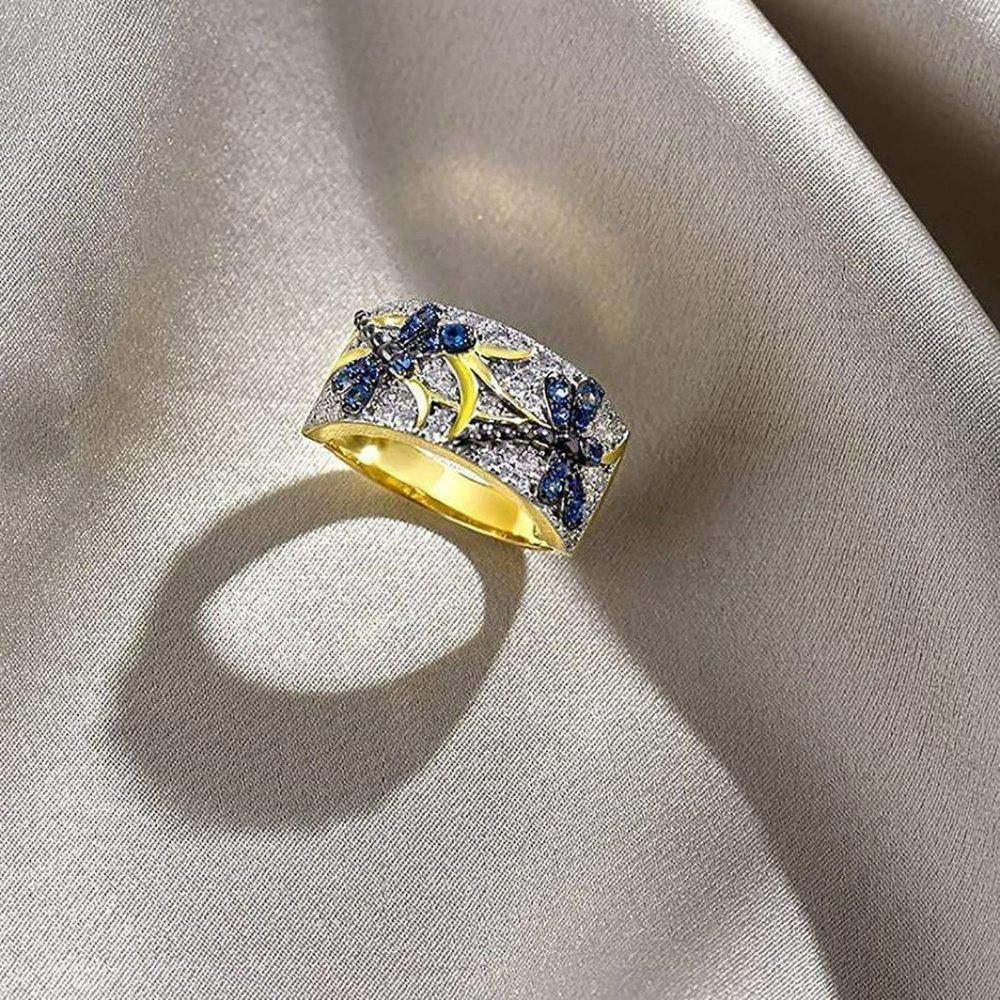 Designer Blue Dragonfly Inlaid Crystal Gold Ring - Size 6 Size ONE SIZE - 8 Thumbnail