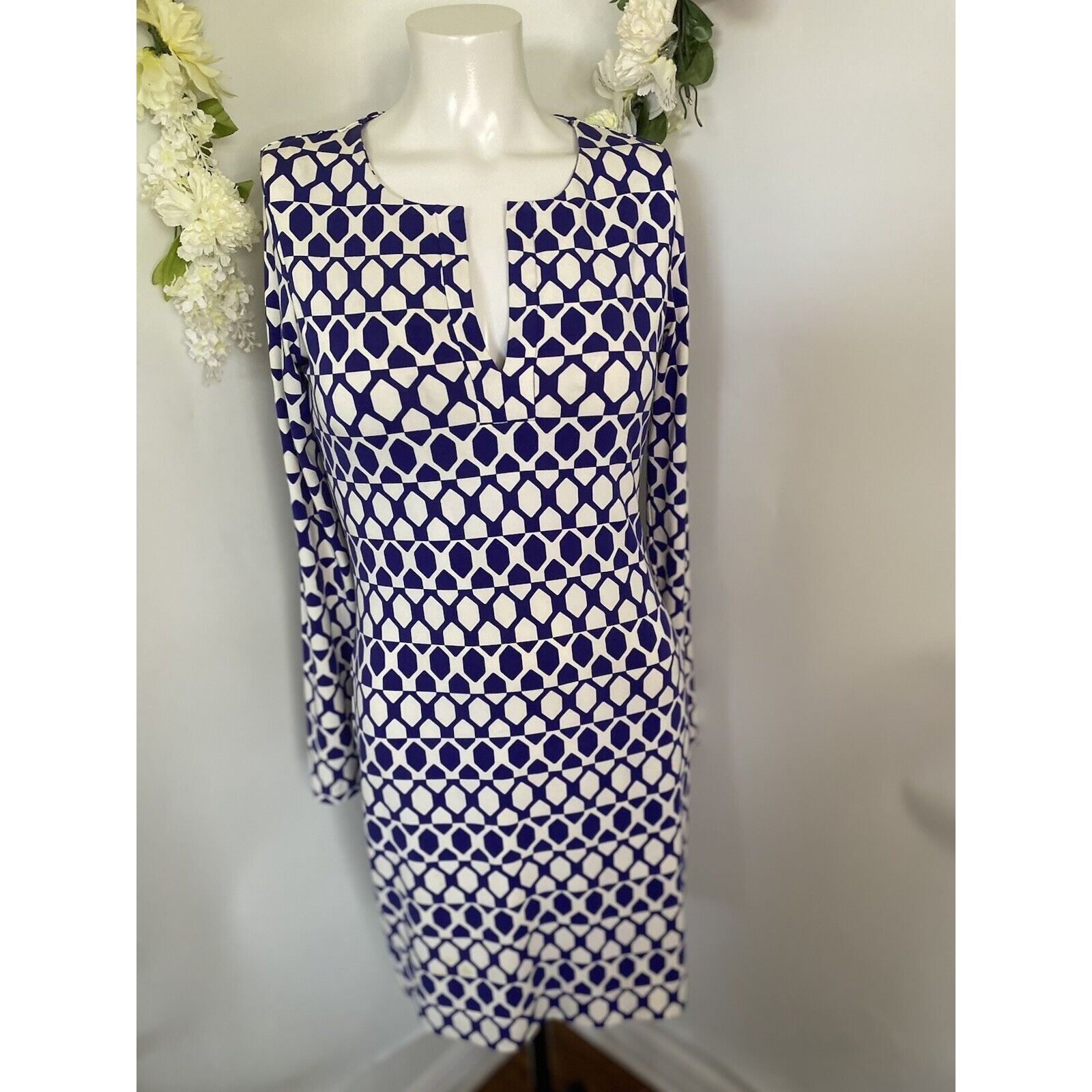 image of Diane Von Furstenberg Vintage Womens Abstract Midi Dress in Purple/White (Size XS)