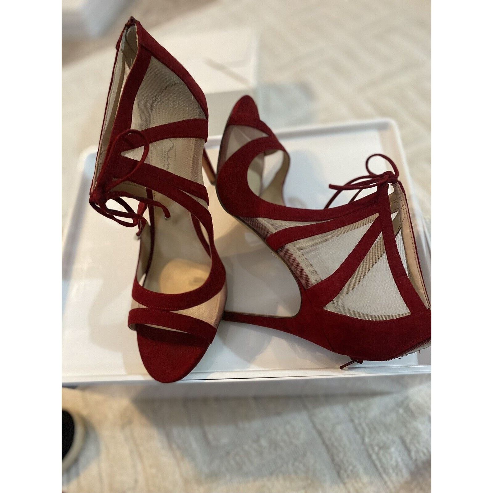 Finamore × Nina Ricci Nina Ruby Red Open Toe 4” Heels Size US 9.5 / IT 39.5 - 6 Thumbnail