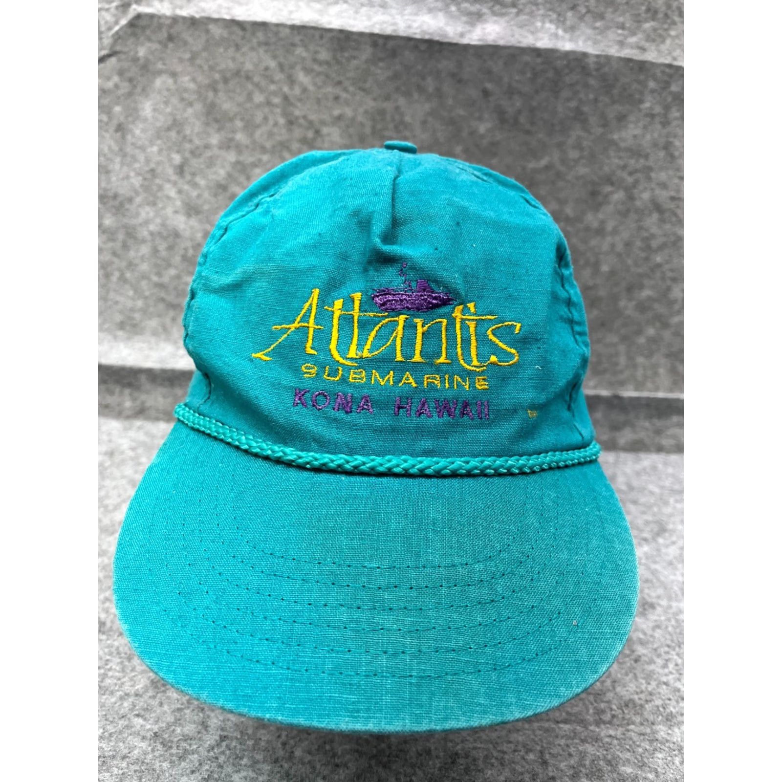 Vintage Hawaiian Headwear Hat Cap Strap Back Adult OS Blue Cotton Atlantis SubmarineTwill Pattern Solid Casual Vintage No N/A Size ONE SIZE - 2 Thumbnail