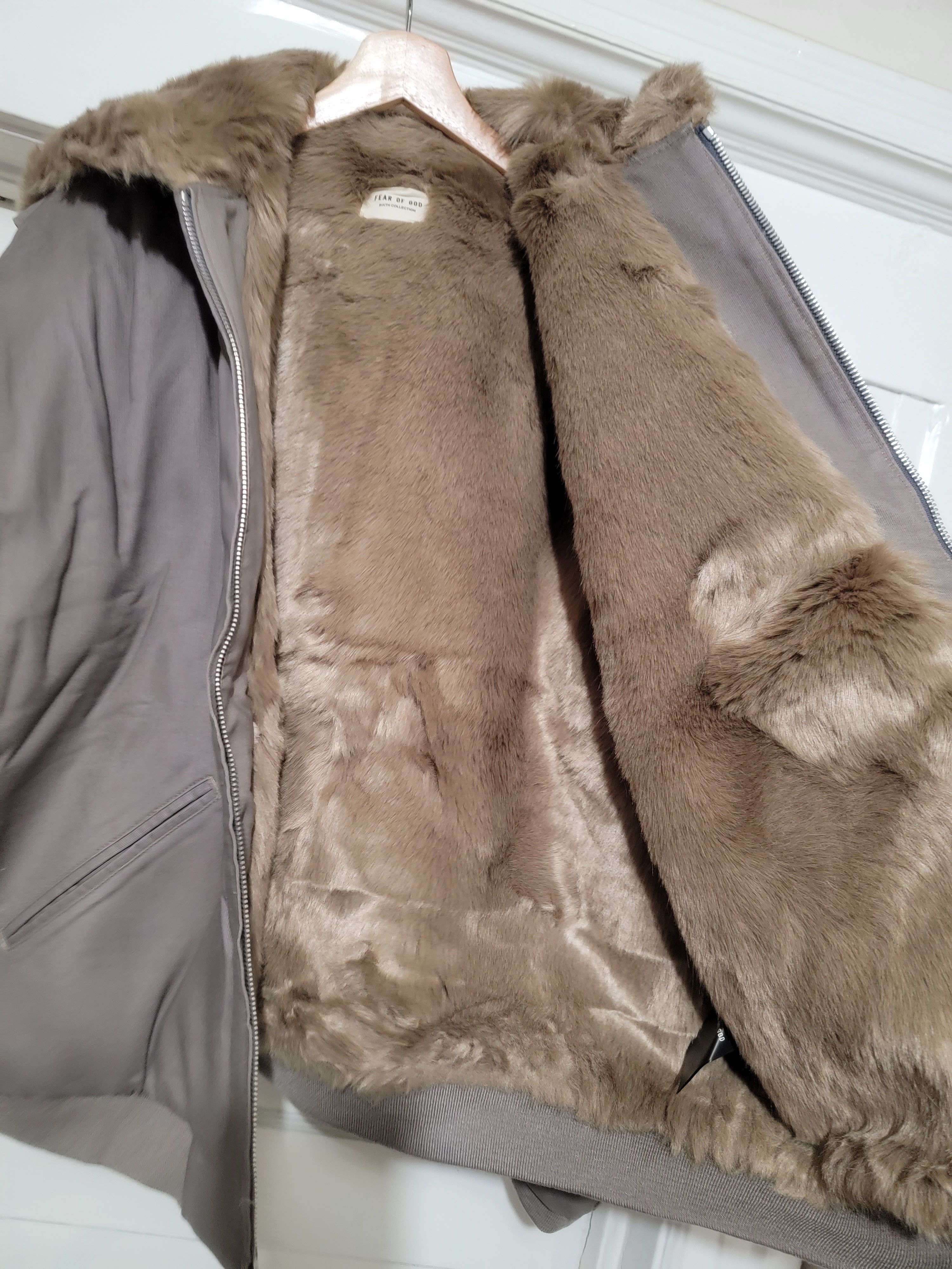Fear of God Faux Fur God Grey Bomber Jacket Sixth Collection