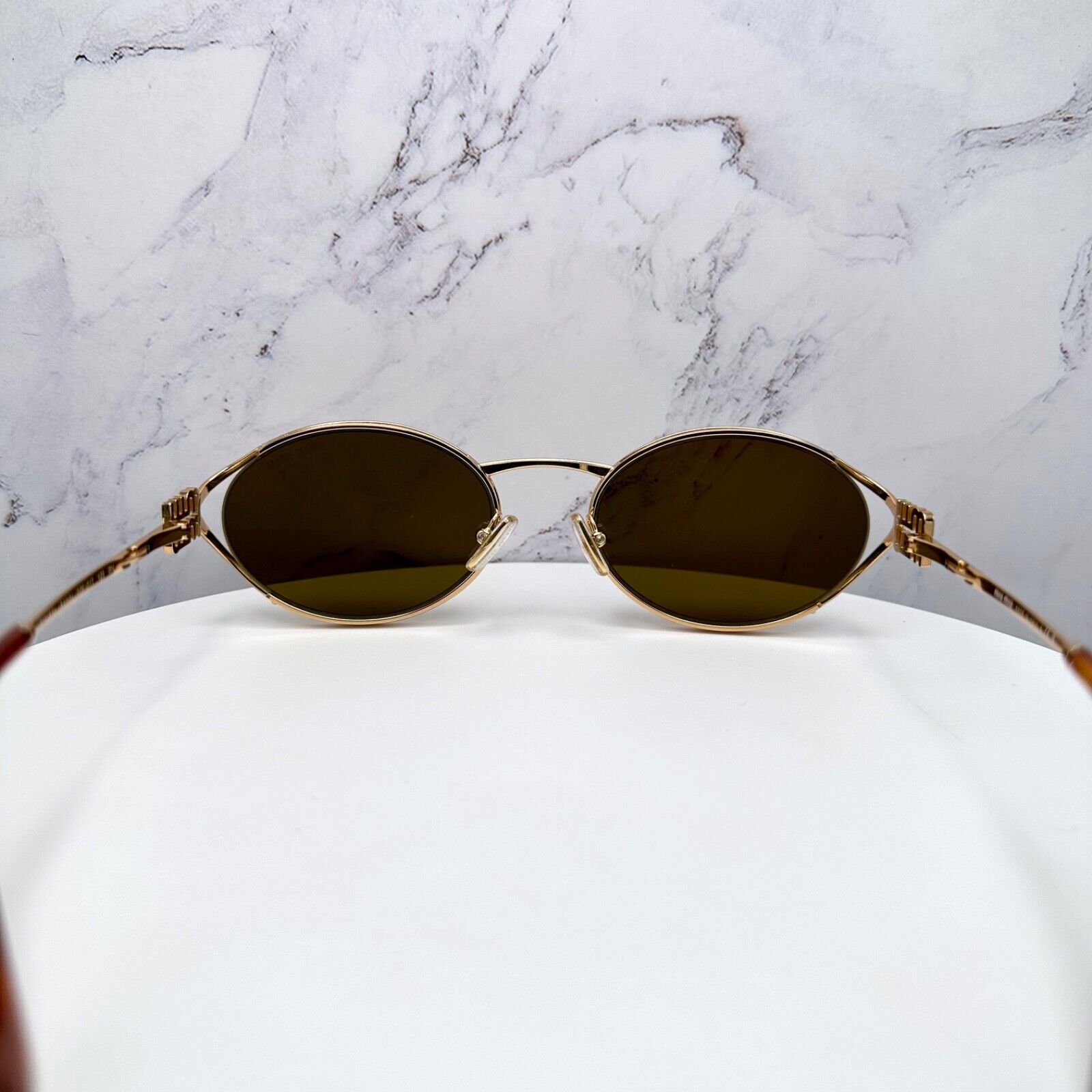 Miu Miu New MIU MIU Sunglasses Gold Oval Skinny Metal Frame Italy Size ONE SIZE - 20 Thumbnail