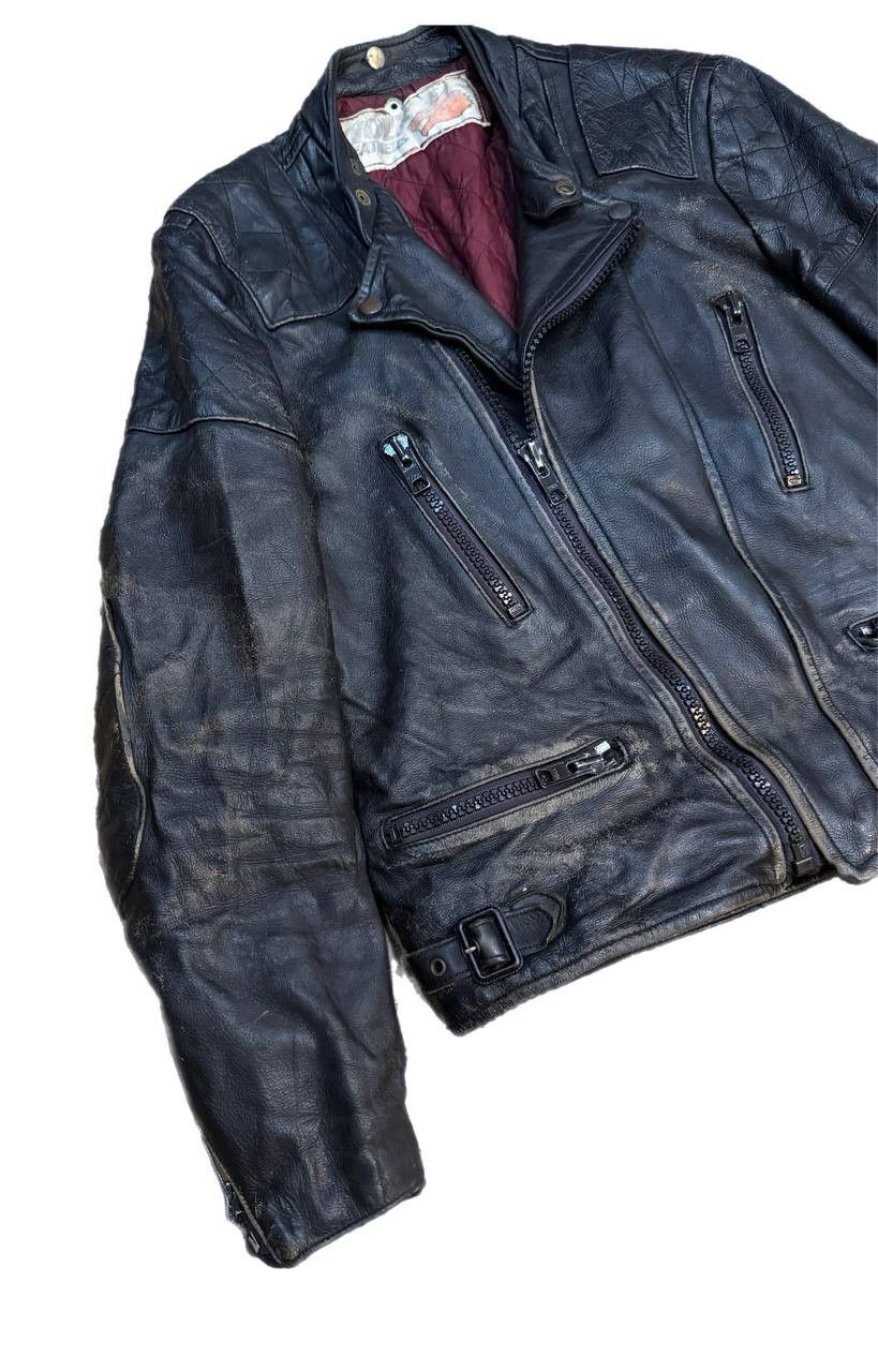 Vintage Vintage 80s Wolf Leathers Distressed Biker Jacket Cafe Racer Size US M / EU 48-50 / 2 - 2 Thumbnail