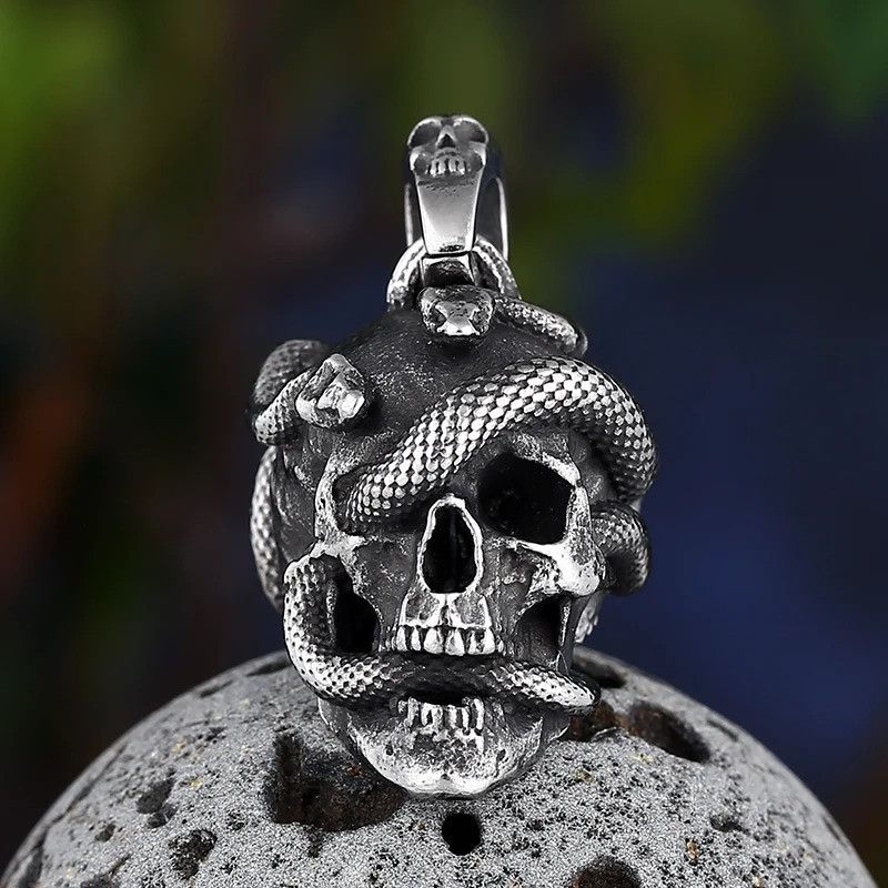 Jewelry Skull Head Wind Snake Pendant Necklace 2025 Size ONE SIZE - 2 Thumbnail