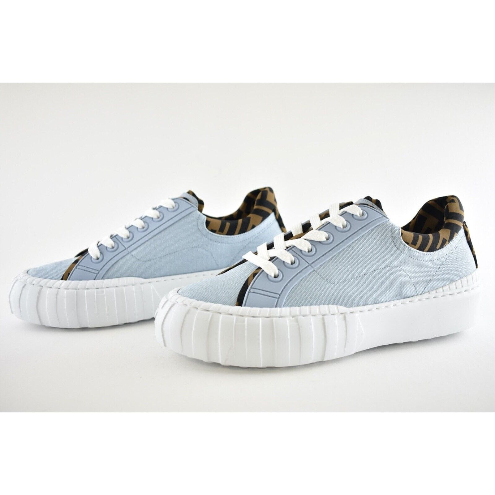 Fendi Fendi Force Blue Canvas White Platform Low Top Sneaker 35.5 Size US 5.5 / IT 35.5 - 10 Thumbnail