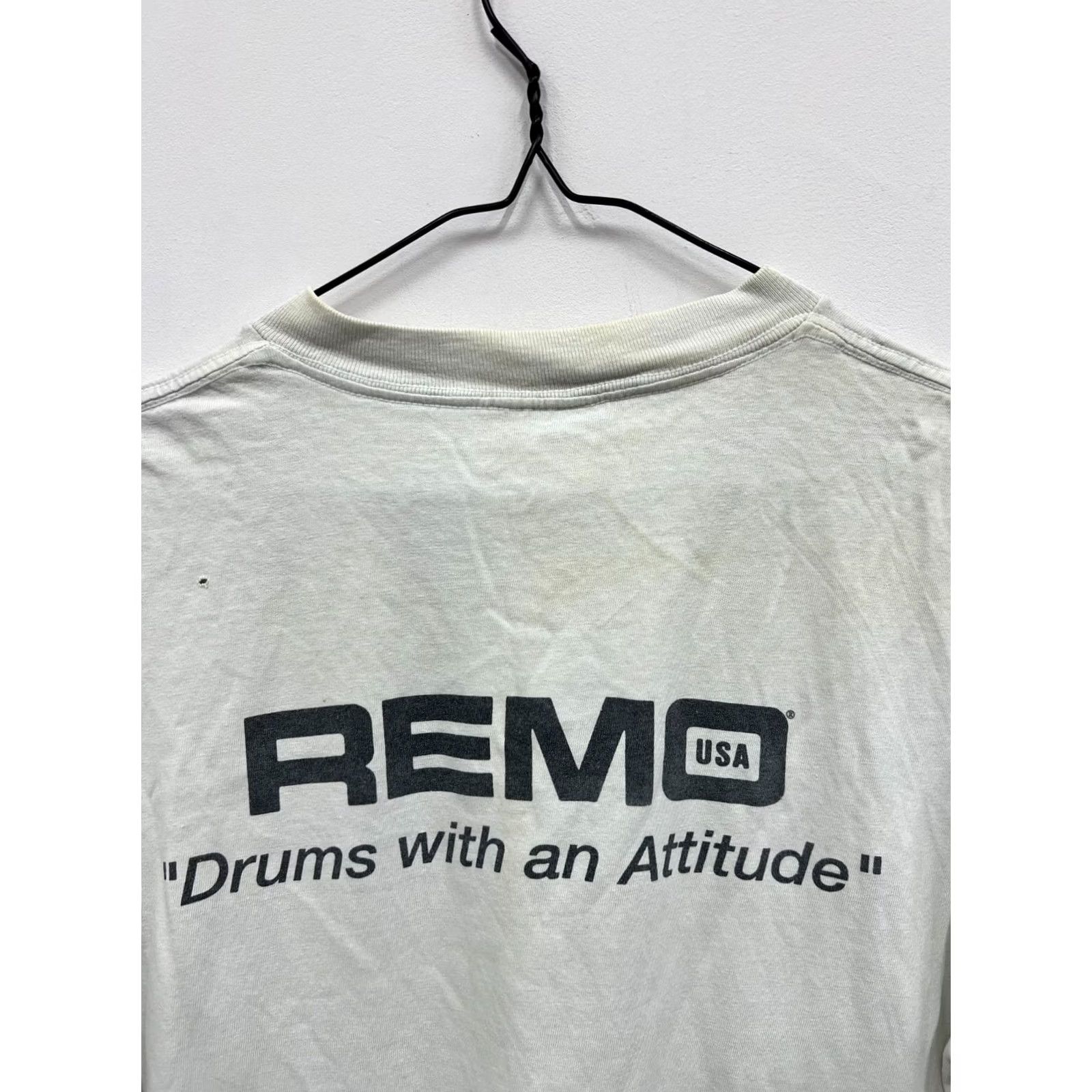 Vintage REM0 Drums with an Attitude T-Shirt L Men Ivory 90s Vintage Oneita Shirt Size US L / EU 52-54 / 3 - 4 Thumbnail