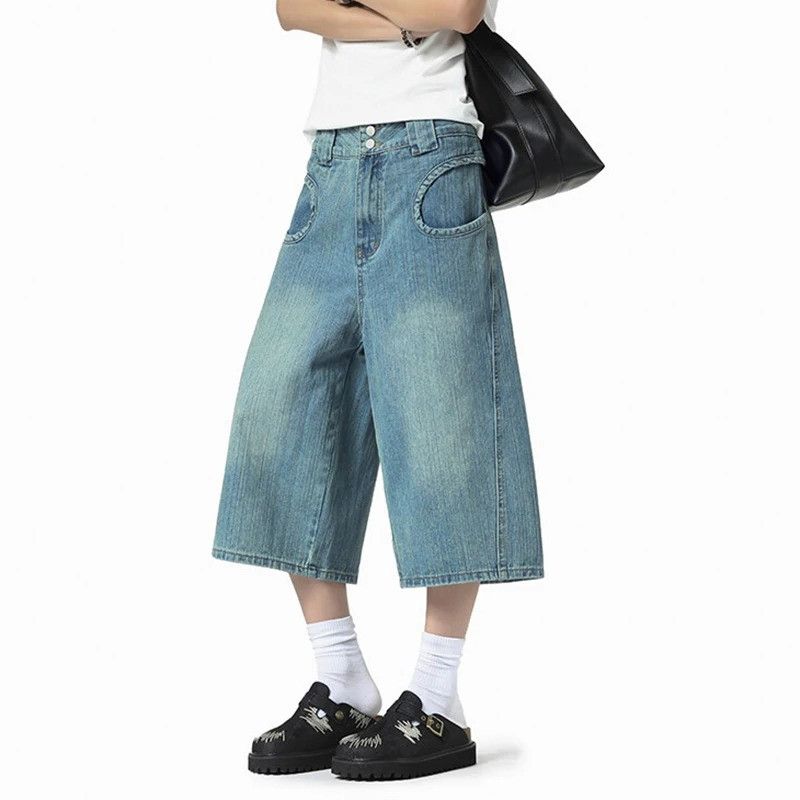 Jean Bamboo Pattern Calf-Length Denim Shorts Men Summer Size US 34 / EU 50 - 5 Thumbnail