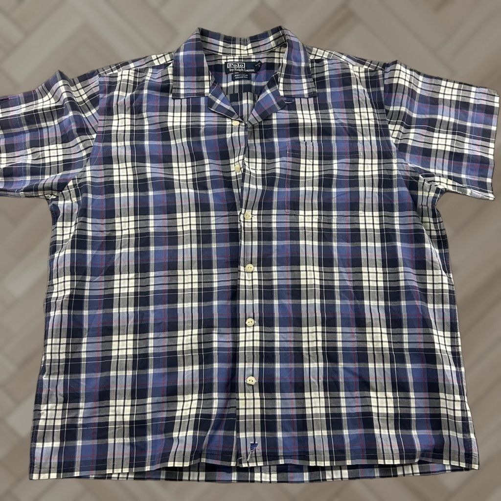 Polo Ralph Lauren Polo Ralph Lauren Andy Camp Short Sleeve Plaid Button Front Shirt Men's L Blue Size US L / EU 52-54 / 3 - 1 Thumbnail