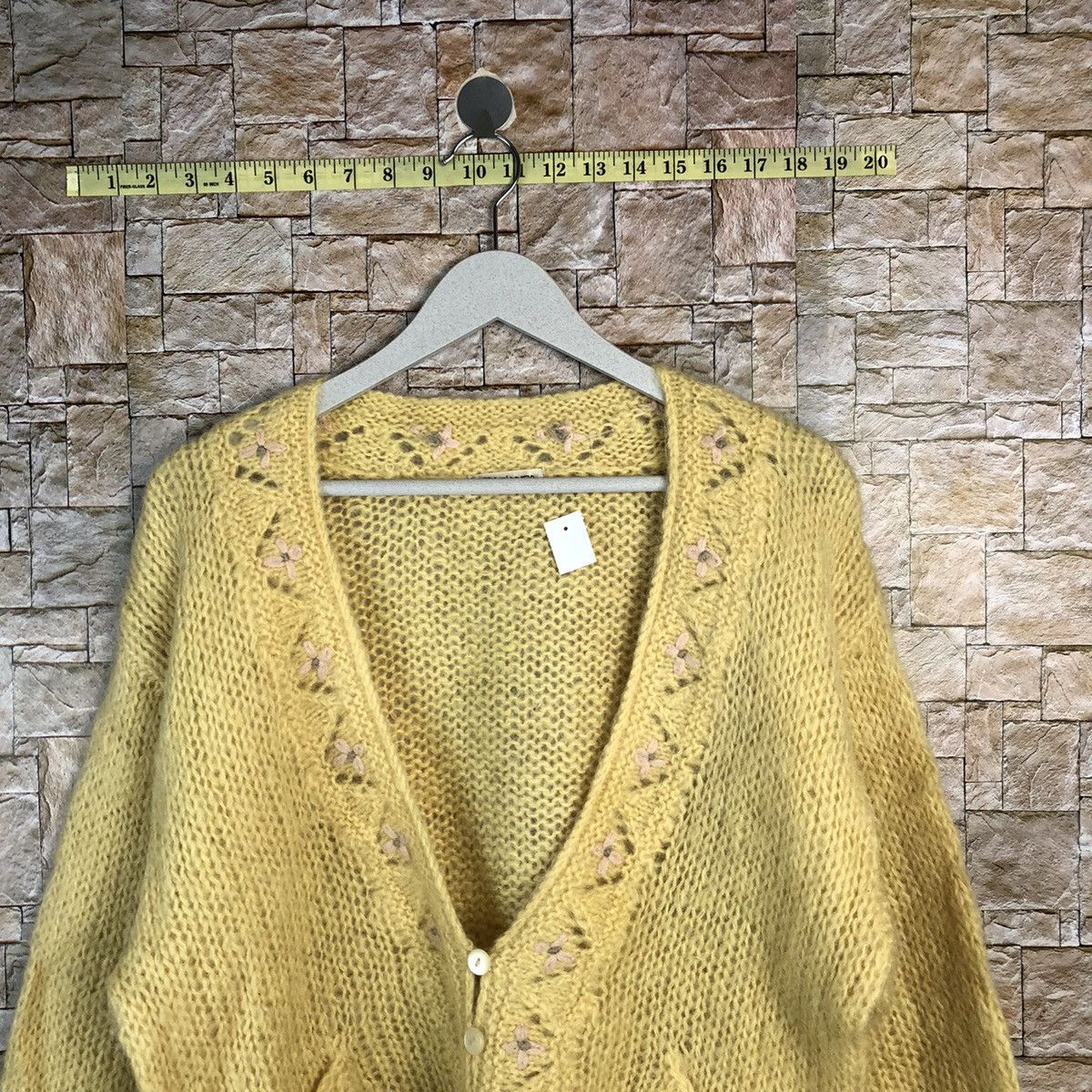 Homespun Knitwear Bianca Yellow Cardigan mohair fur vintage Knitwear #A861 Size M / US 6-8 / IT 42-44 - 2 Thumbnail