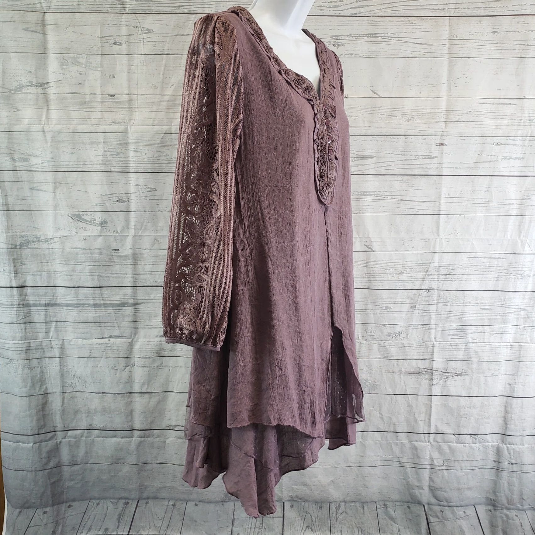 Vintage Pretty Angel Womens Tunic Top Sz Small Purple Layered Lace Linen Blend Shirt Size S / US 4 / IT 40 - 3 Thumbnail