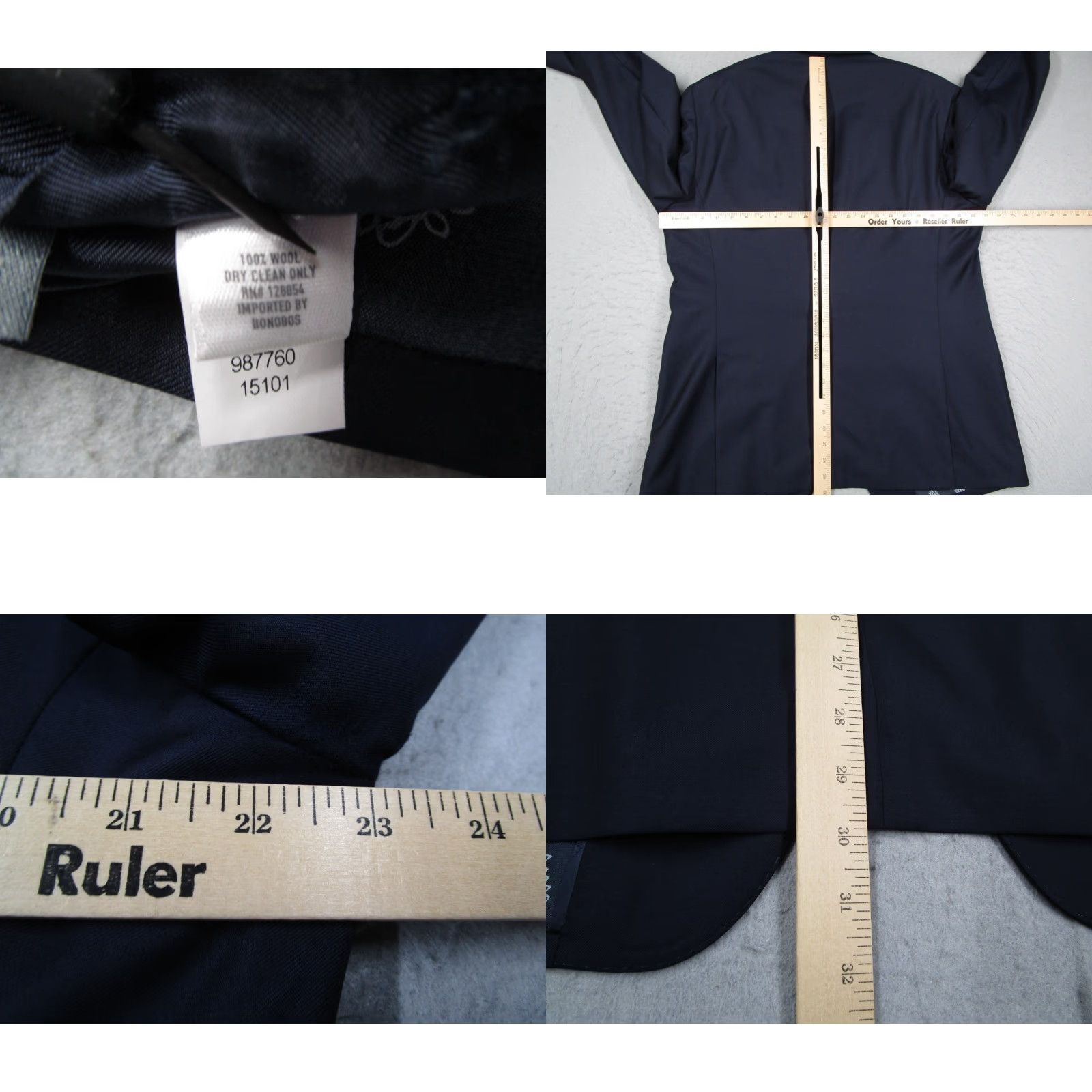 Bonobos Bonobos Slim Fit Blue Wool Blazer Mens 46 Regular 2 Button Double-Vented Solid Designer Size 46R - 8 Thumbnail
