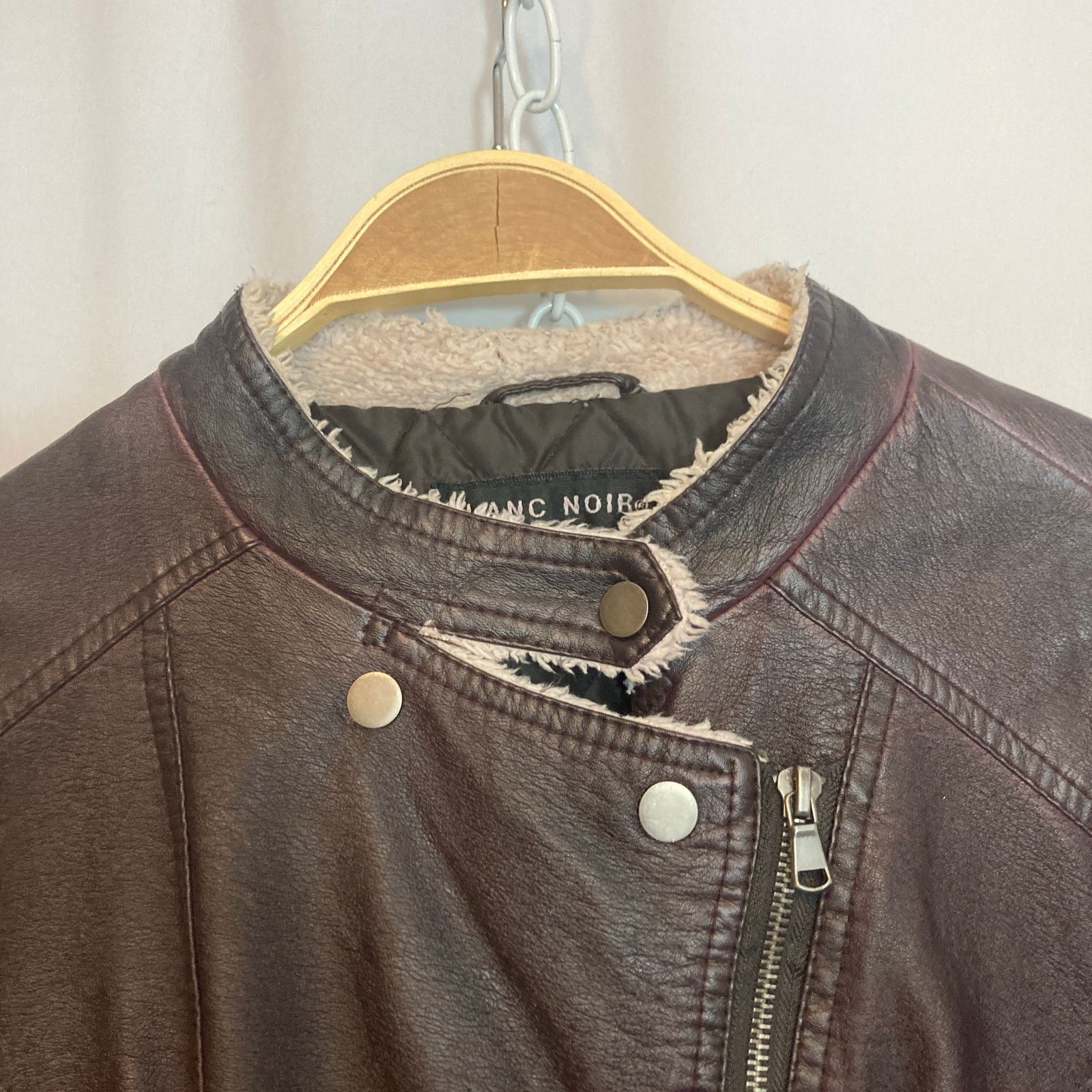 Blanc Noir Blanc Noir Brown Leather Zip Up Button Collar Bomber Jacket Size L / US 10 / IT 46 - 3 Thumbnail