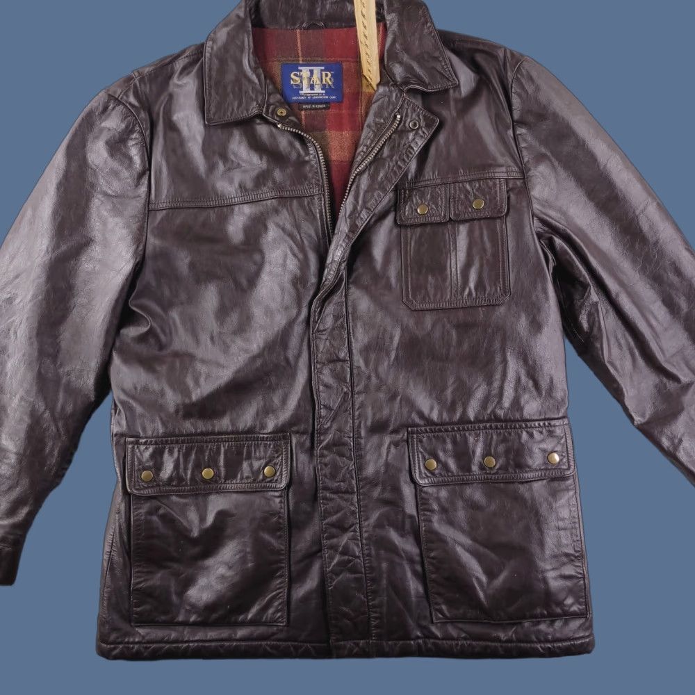 Vintage VINTAGE Star Leather jacket Mens Large Brown Real Genuine Flannel Lined Wetsern Size US L / EU 52-54 / 3 - 1 Thumbnail