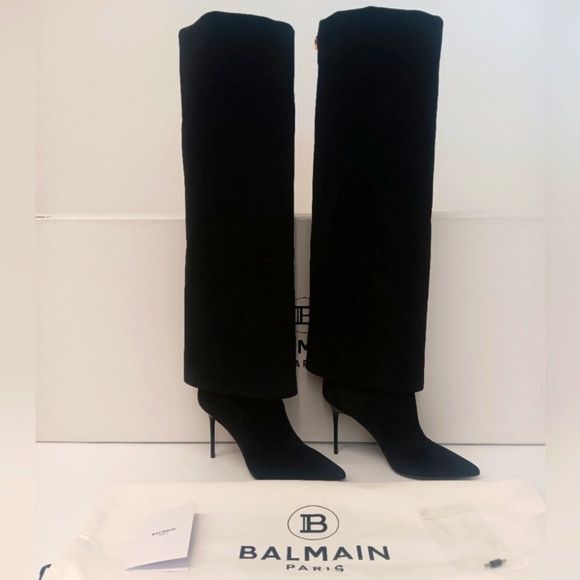 Balmain Balmain Arielle Black Suede Knee High Boots - EU36/US6 Size US 6 / IT 36 - 1 Thumbnail