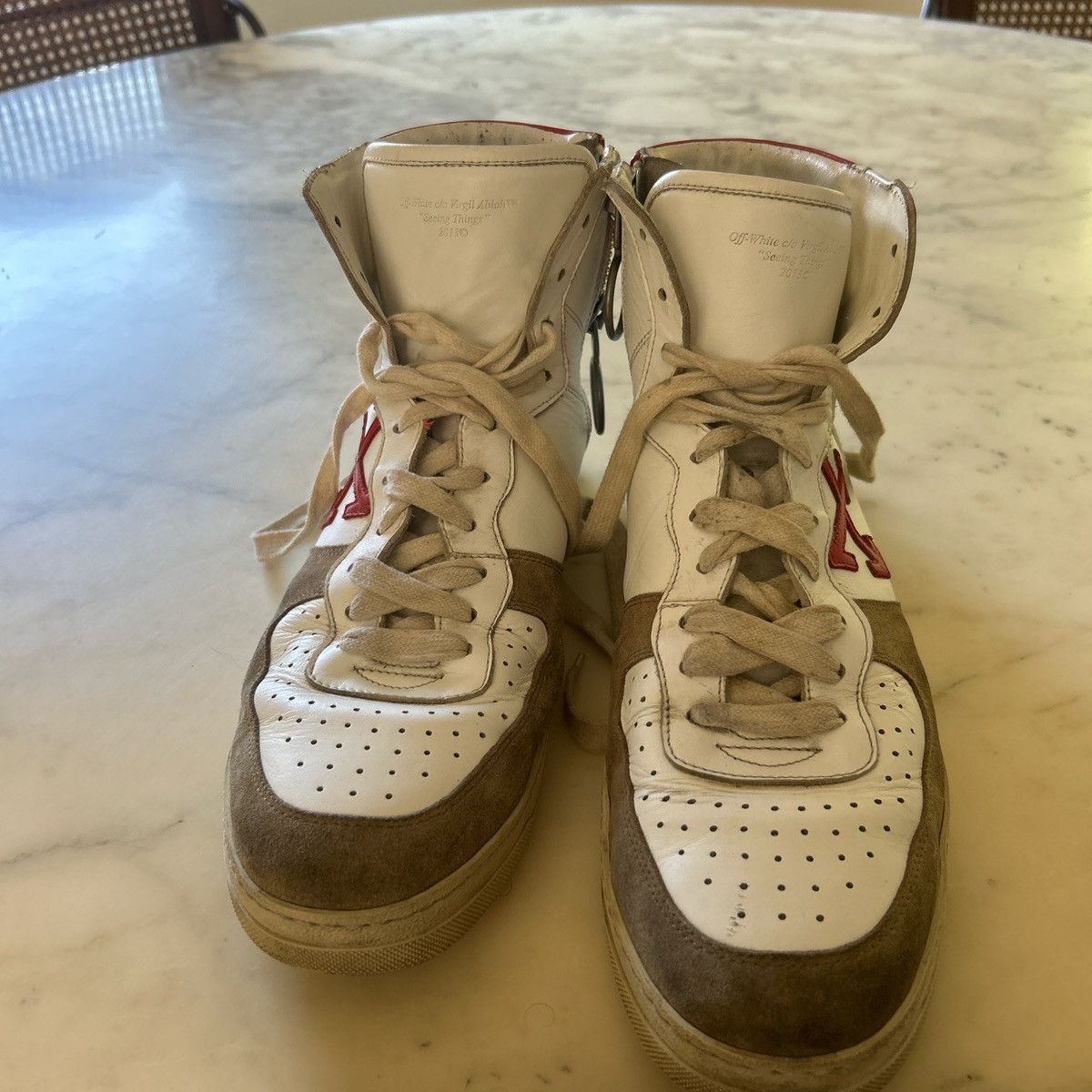 Off-White Off White High Top 70’s Leather, Suede Red Arrow Size US 11 / EU 44 - 3 Thumbnail