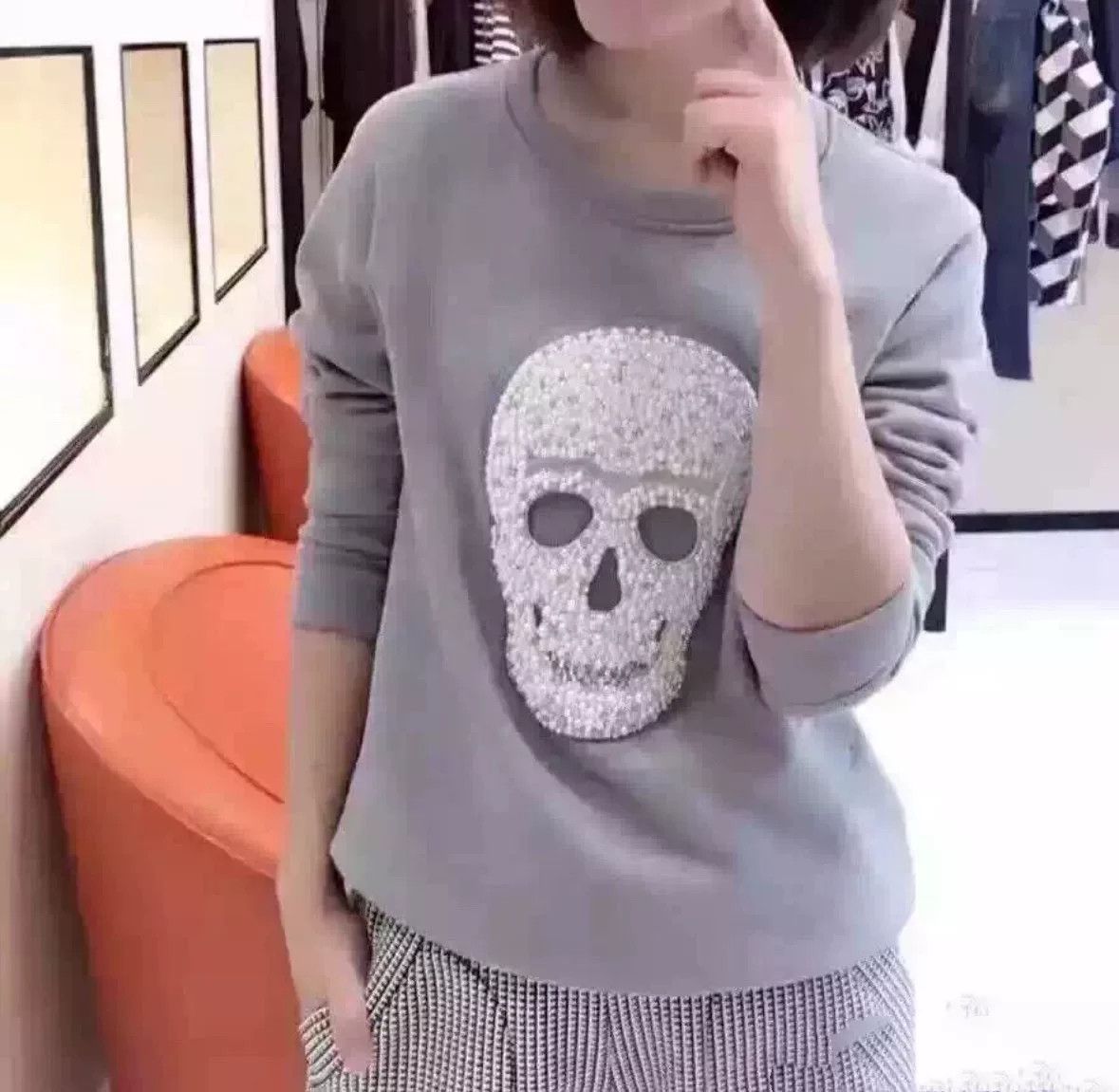 Philipp Plein Philipp Plein Skull Rhinestone Pearl Crewneck Sweatshirt Size S / US 4 / IT 40 - 1 Thumbnail