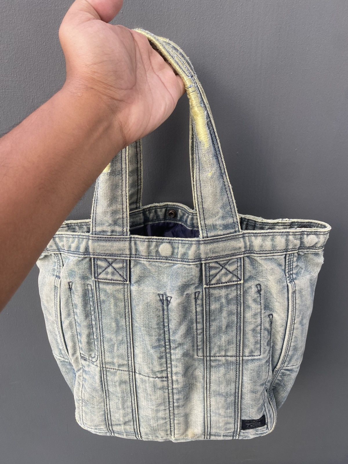 VTG PORTER DISTRESSED DENIM TOTE BAG