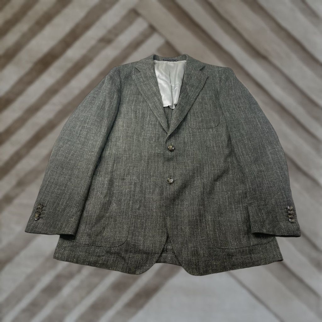 Suitsupply Suitsupply Blazer Jacket Havana Pleated Sim Wool Silk Linen Green Herringbone 46 Size 46R - 1 Thumbnail