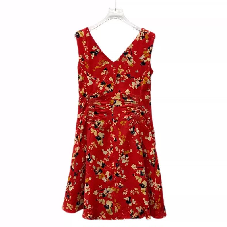 Dior Dior Red painting pigment printed silk V-neck dress 2504-Ne Size XS / US 0-2 / IT 36-38 - 2 Thumbnail