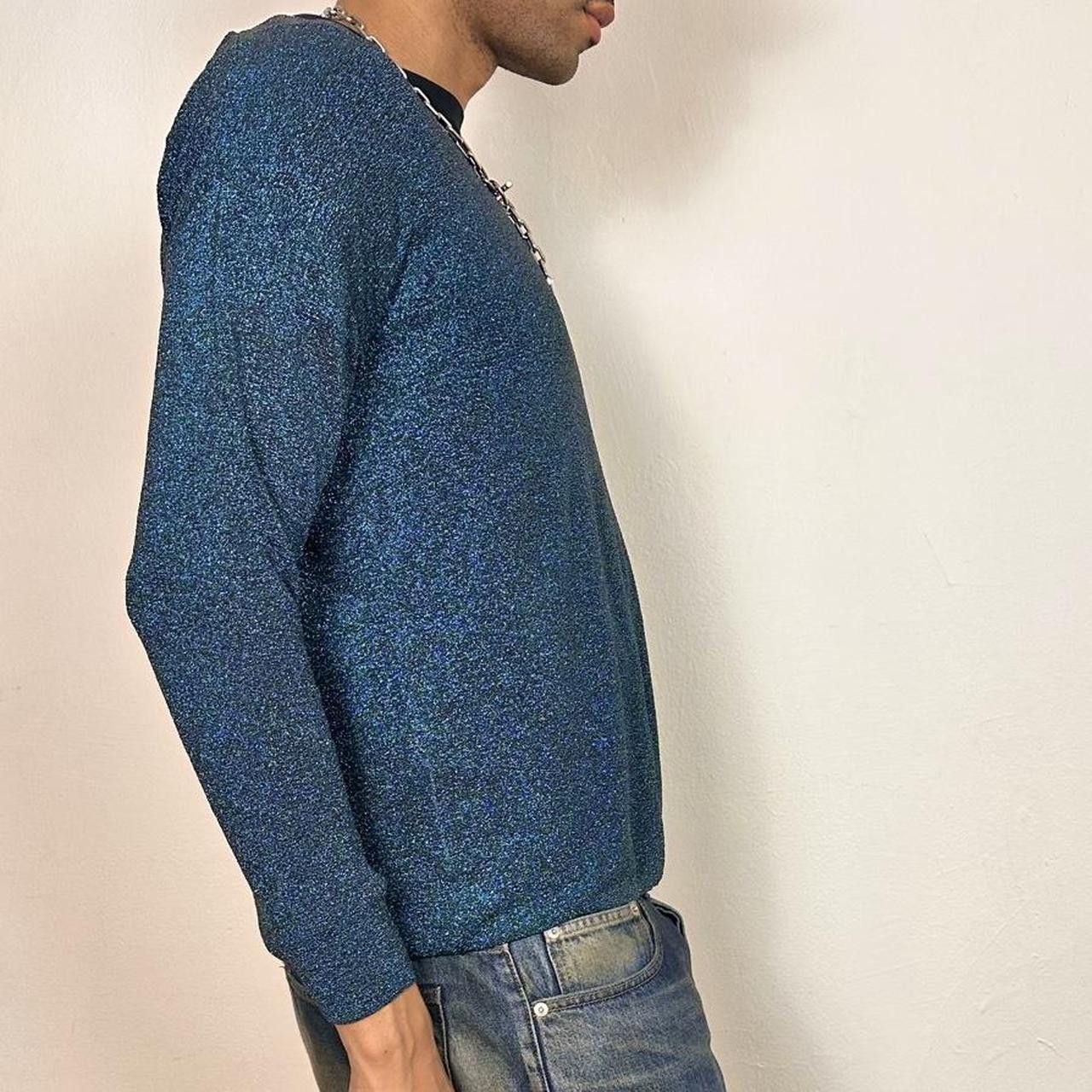 Cos COS Blue Lurex V-Neck Metallic Sweater - Large Size US L / EU 52-54 / 3 - 5 Thumbnail