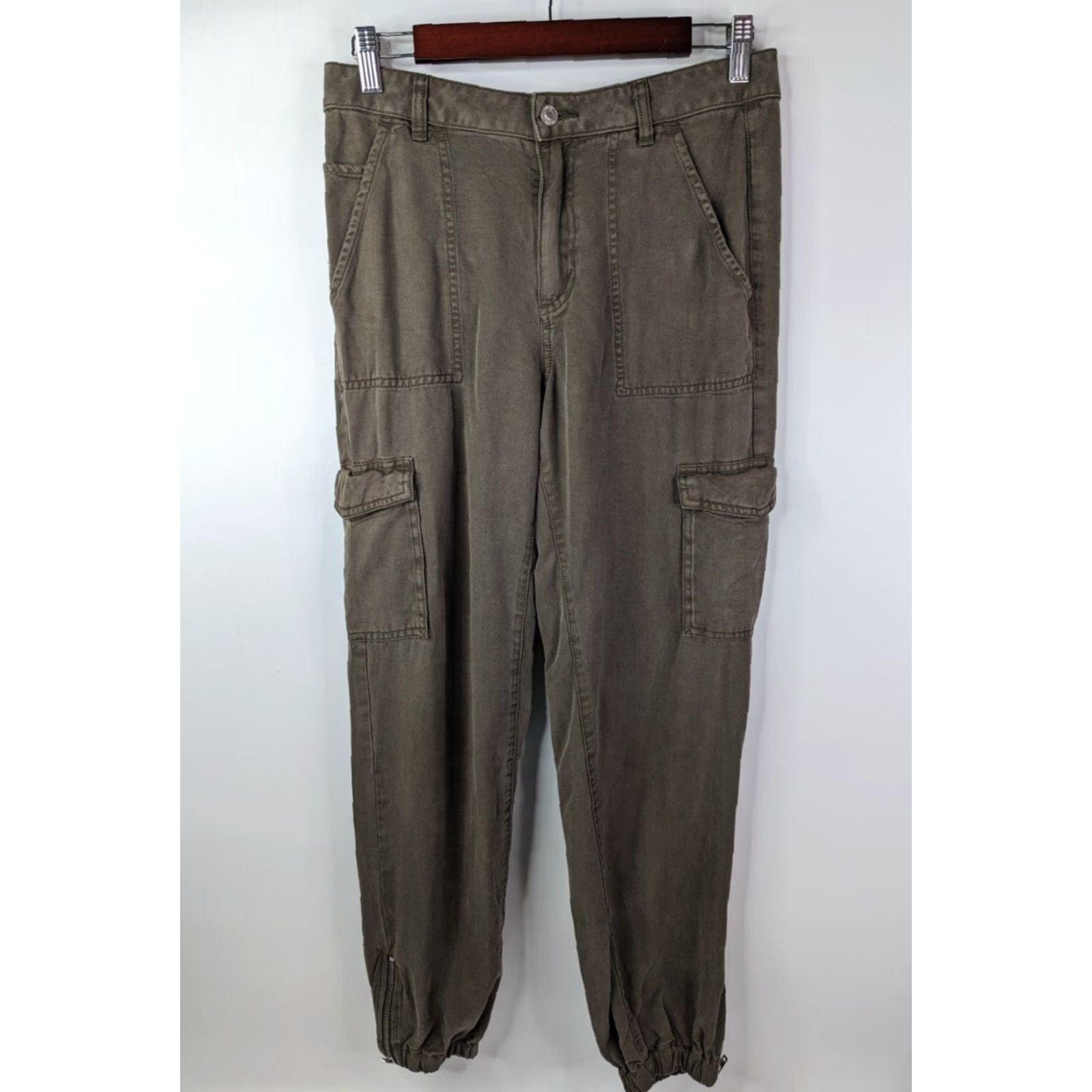 Guess GUESS Women Chino Pants Cargo Pockets Straight Leg Tencel Asphalt Green Size 27 Size 27" / US 4 / IT 40 - 2 Thumbnail