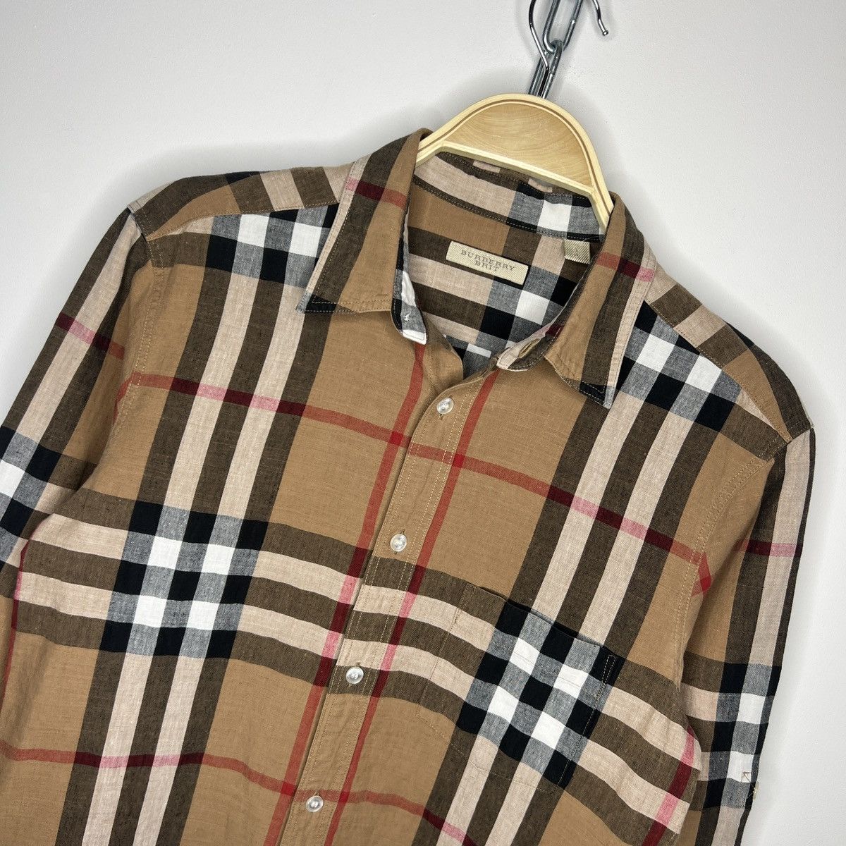 Burberry × Burberry Prorsum × Designer Burberry Nova Check Pattern Linen Shirt Brown Size US S / EU 44-46 / 1 - 4 Thumbnail