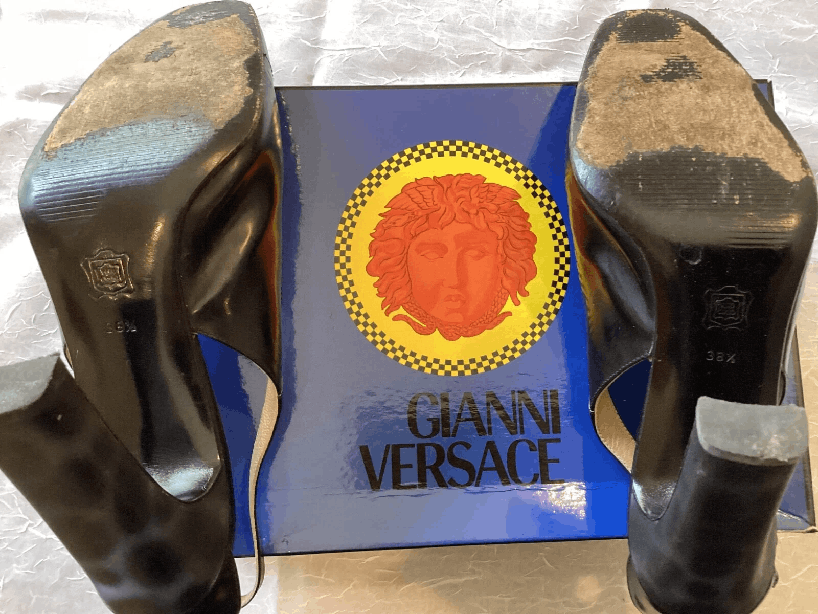 Versace Vtg Gianni Versace Black Leather Heels w/ box! Size US 8 / IT 38 - 2 Thumbnail