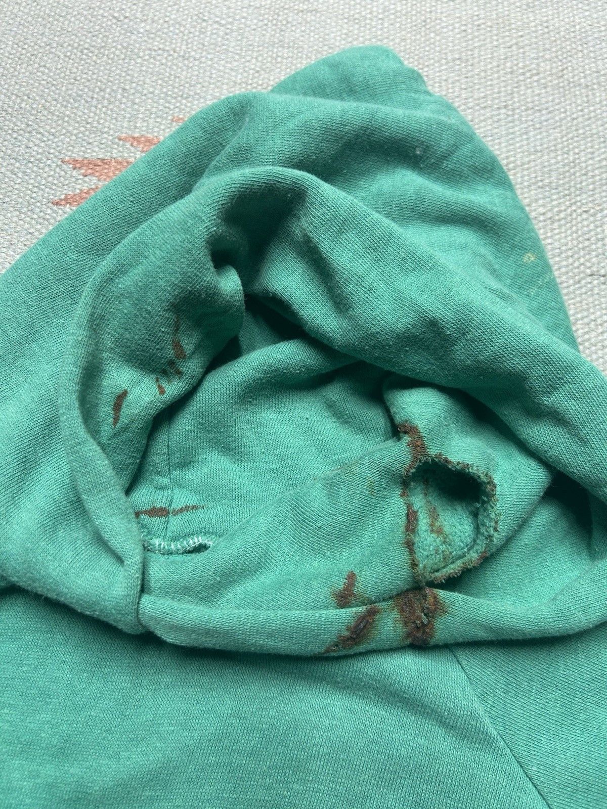 Vintage VTG 70s hoodie sweatshirt blank teal turquoise distressed M Size US M / EU 48-50 / 2 - 6 Thumbnail